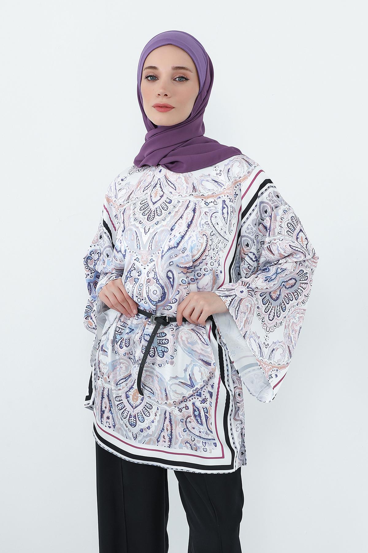 Boyun Kapatan Penye İç Boneli Krep Şal,PS-55