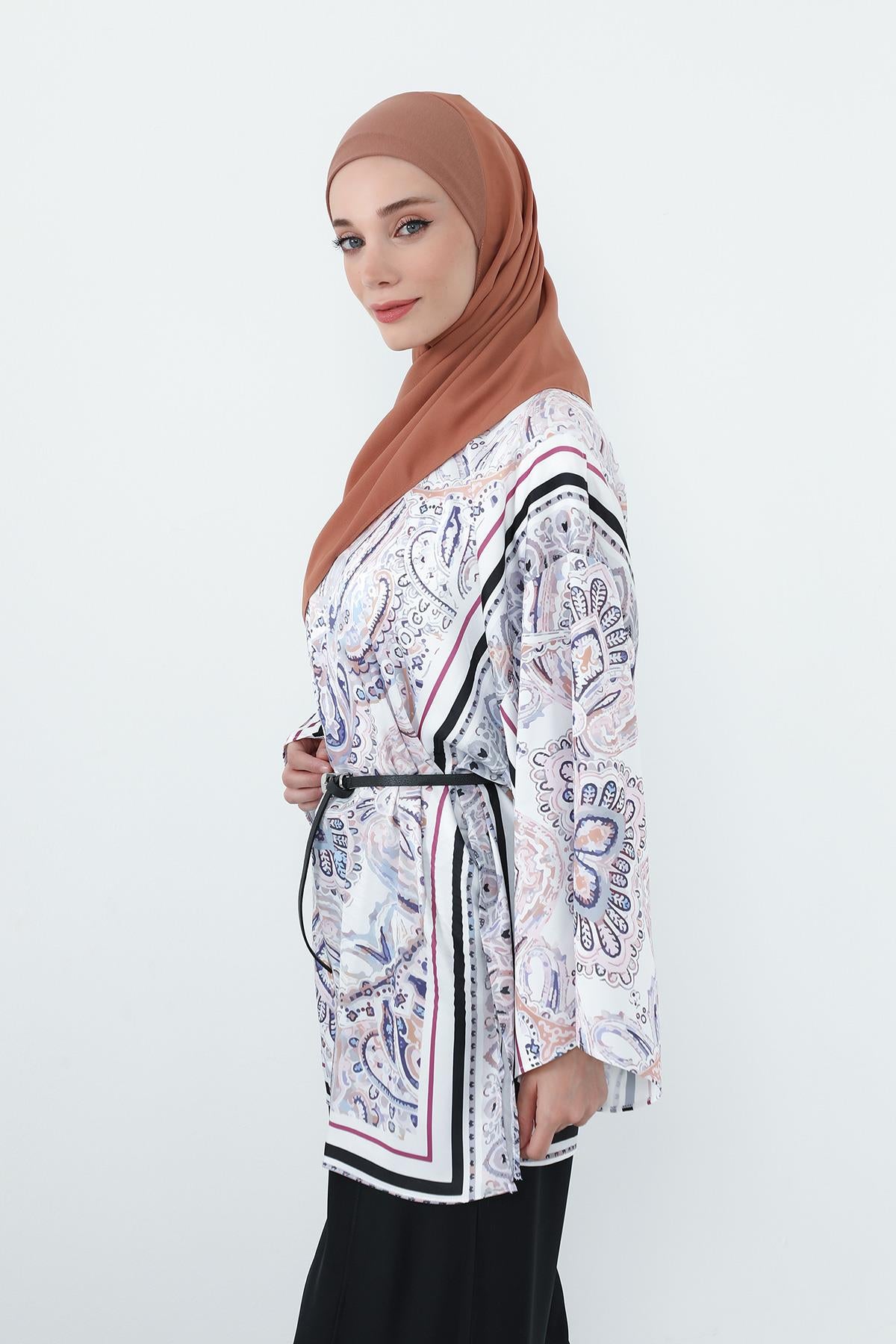 Boyun Kapatan Penye İç Boneli Krep Şal,PS-55