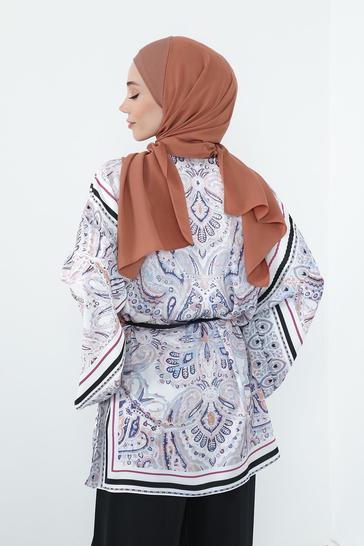 Boyun Kapatan Penye İç Boneli Krep Şal,PS-55