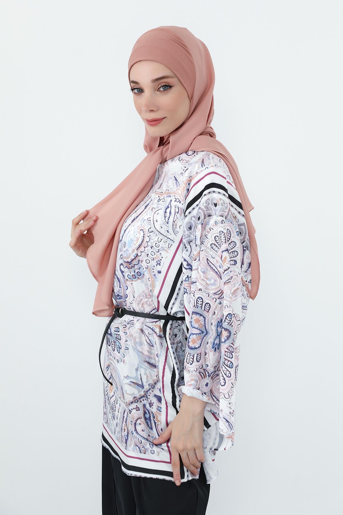 Boyun Kapatan Penye İç Boneli Krep Şal,PS-55