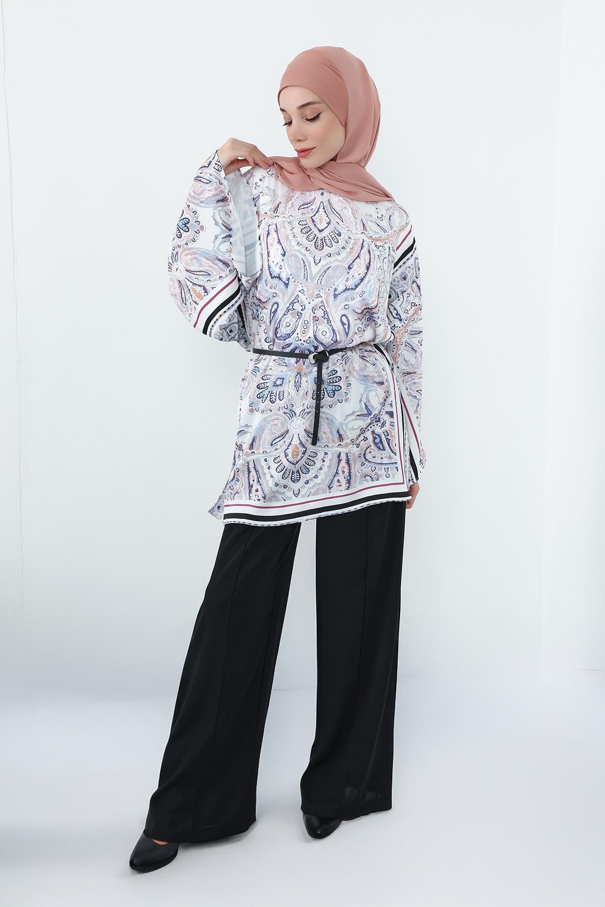 Boyun Kapatan Penye İç Boneli Krep Şal,PS-55