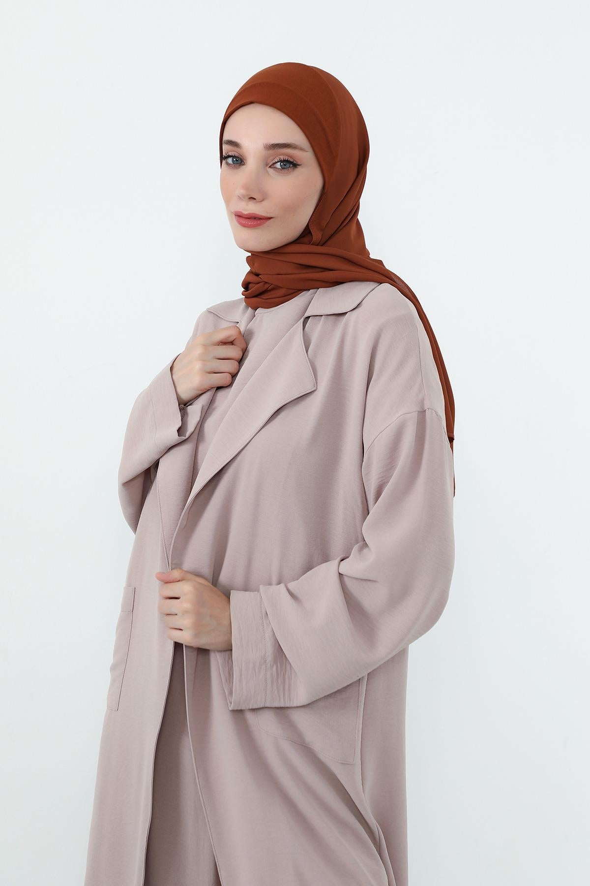 Boyun Kapatan Penye İç Boneli Krep Şal,PS-55