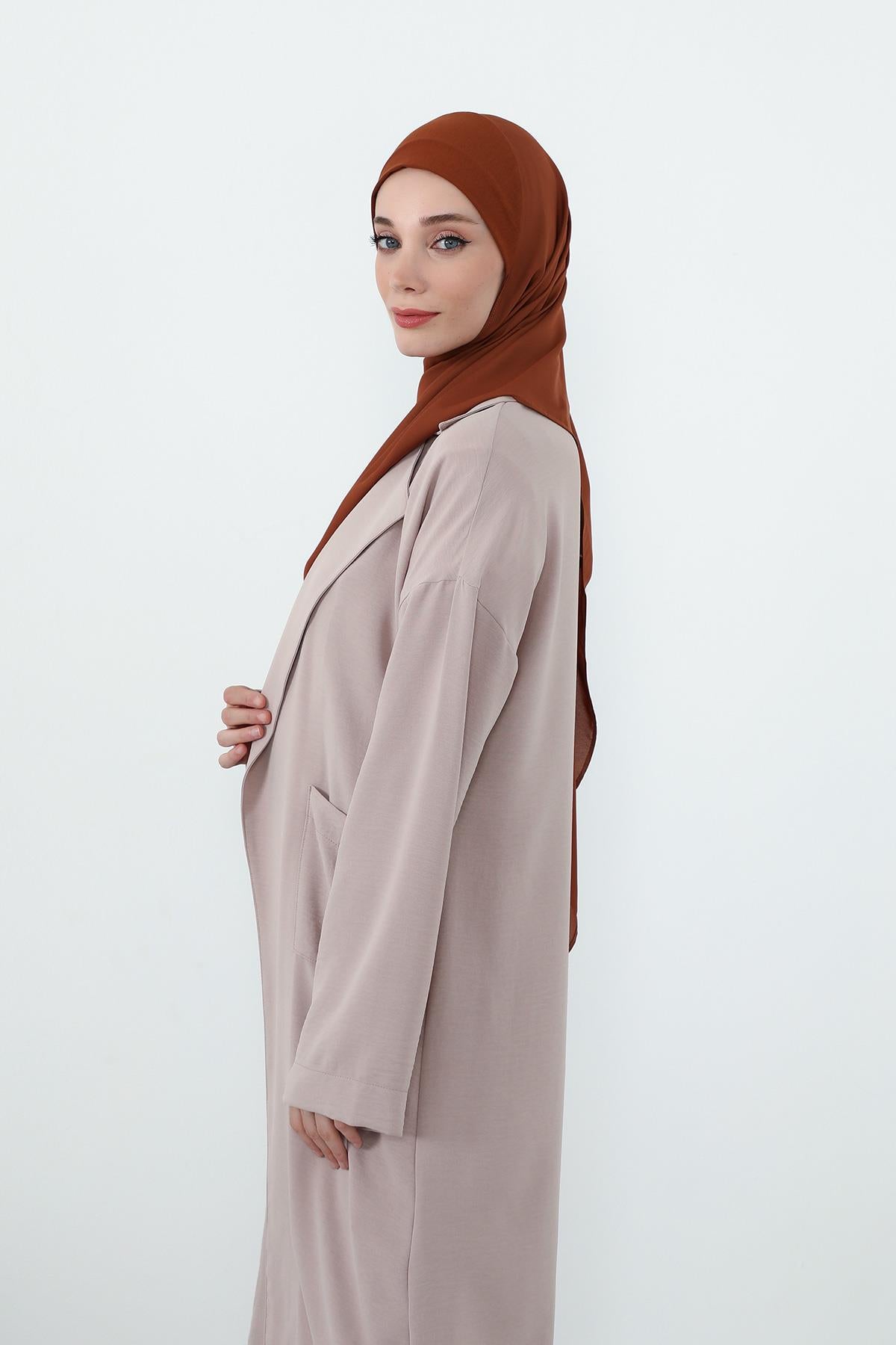 Boyun Kapatan Penye İç Boneli Krep Şal,PS-55