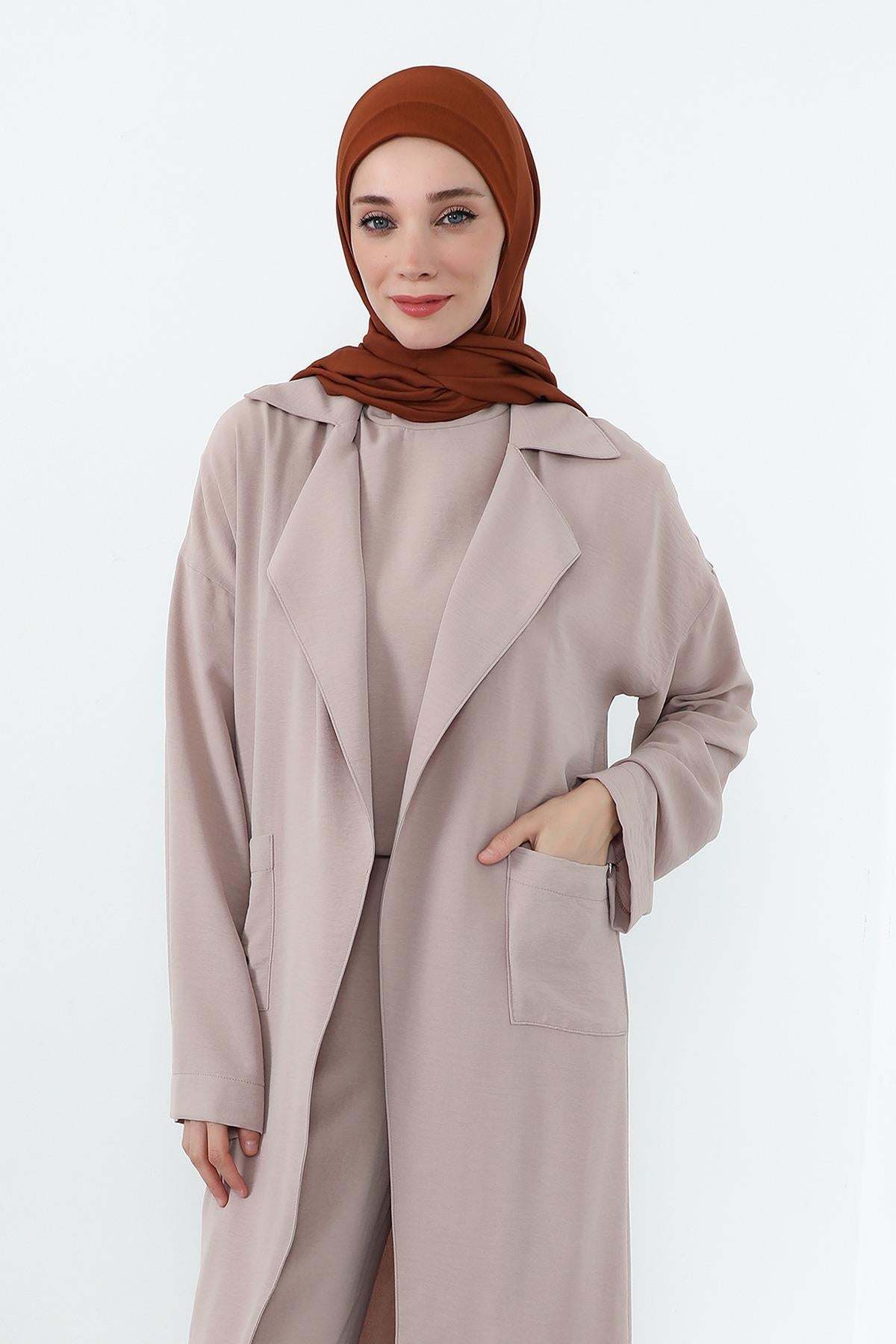 Boyun Kapatan Penye İç Boneli Krep Şal,PS-55