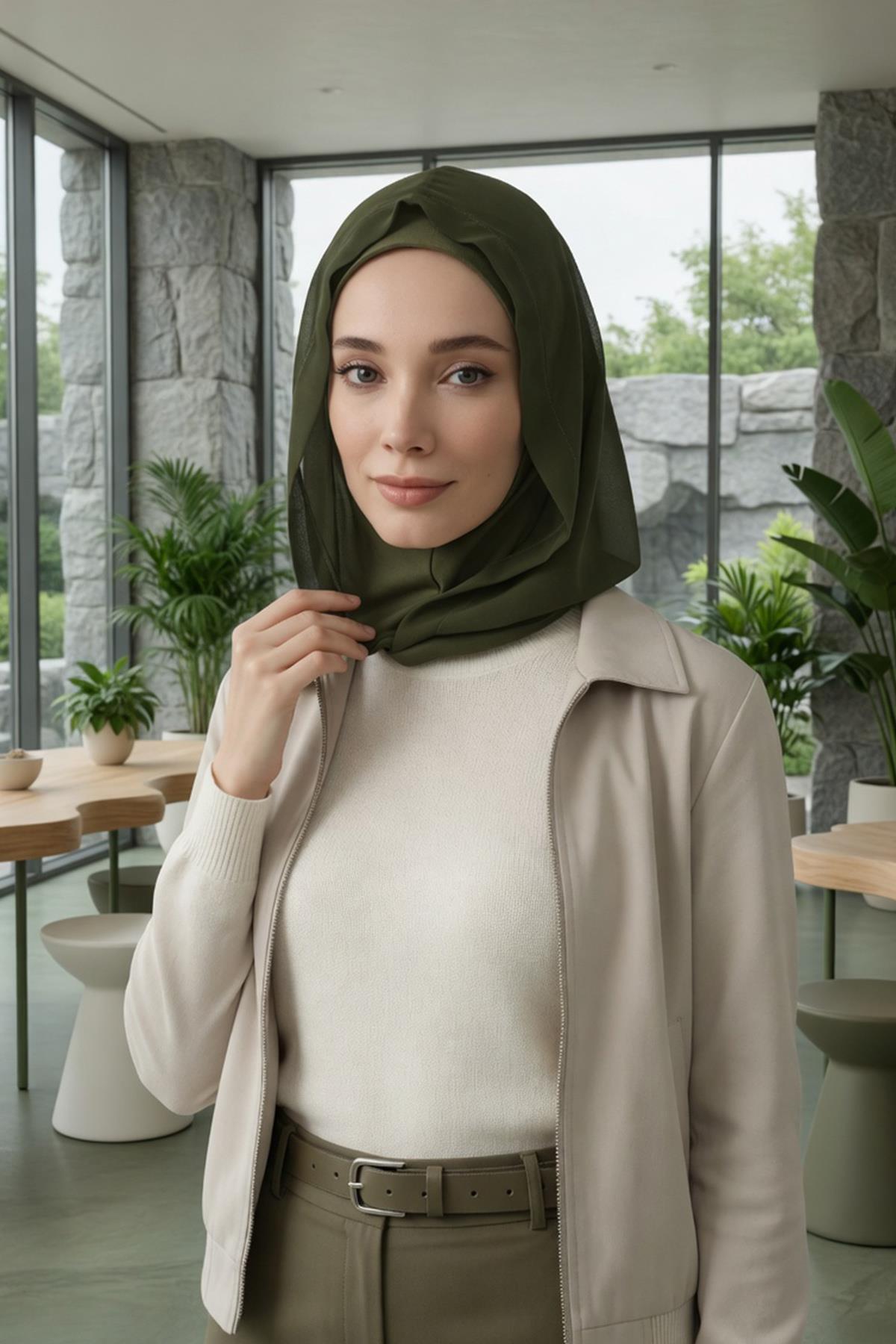 Boyun Kapatıcı Özellikli Şifon Kapşonlu Penye Bone,B-95