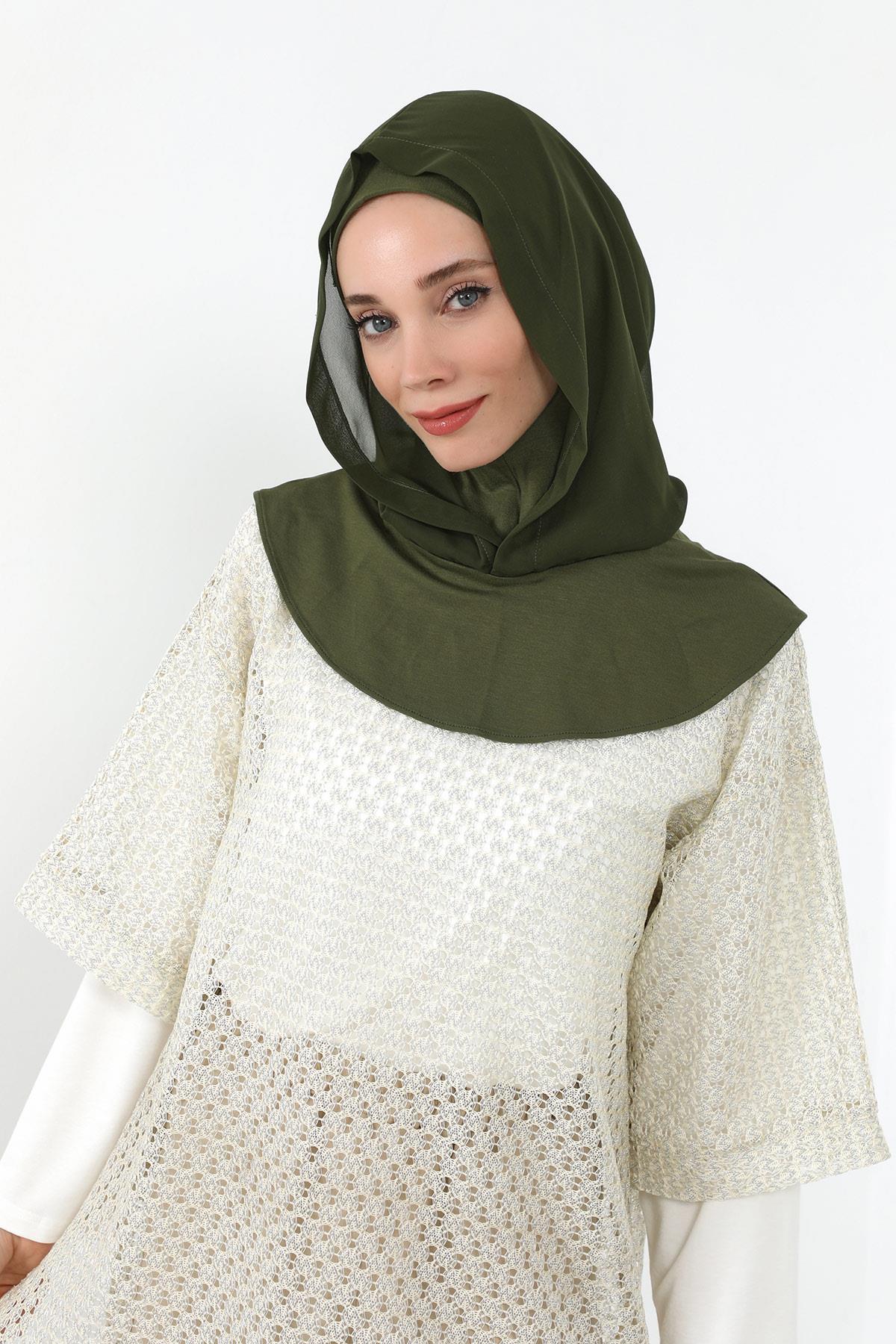 Boyun Kapatıcı Özellikli Şifon Kapşonlu Penye Bone,B-95