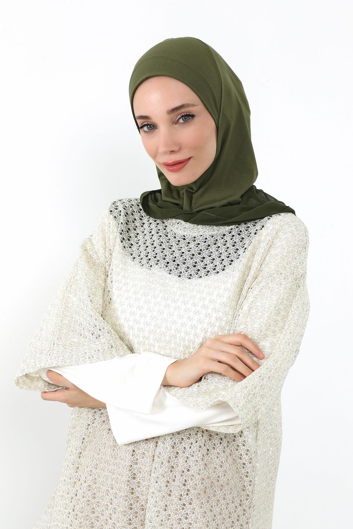 Boyun Kapatıcı Özellikli Şifon Kapşonlu Penye Bone,B-95