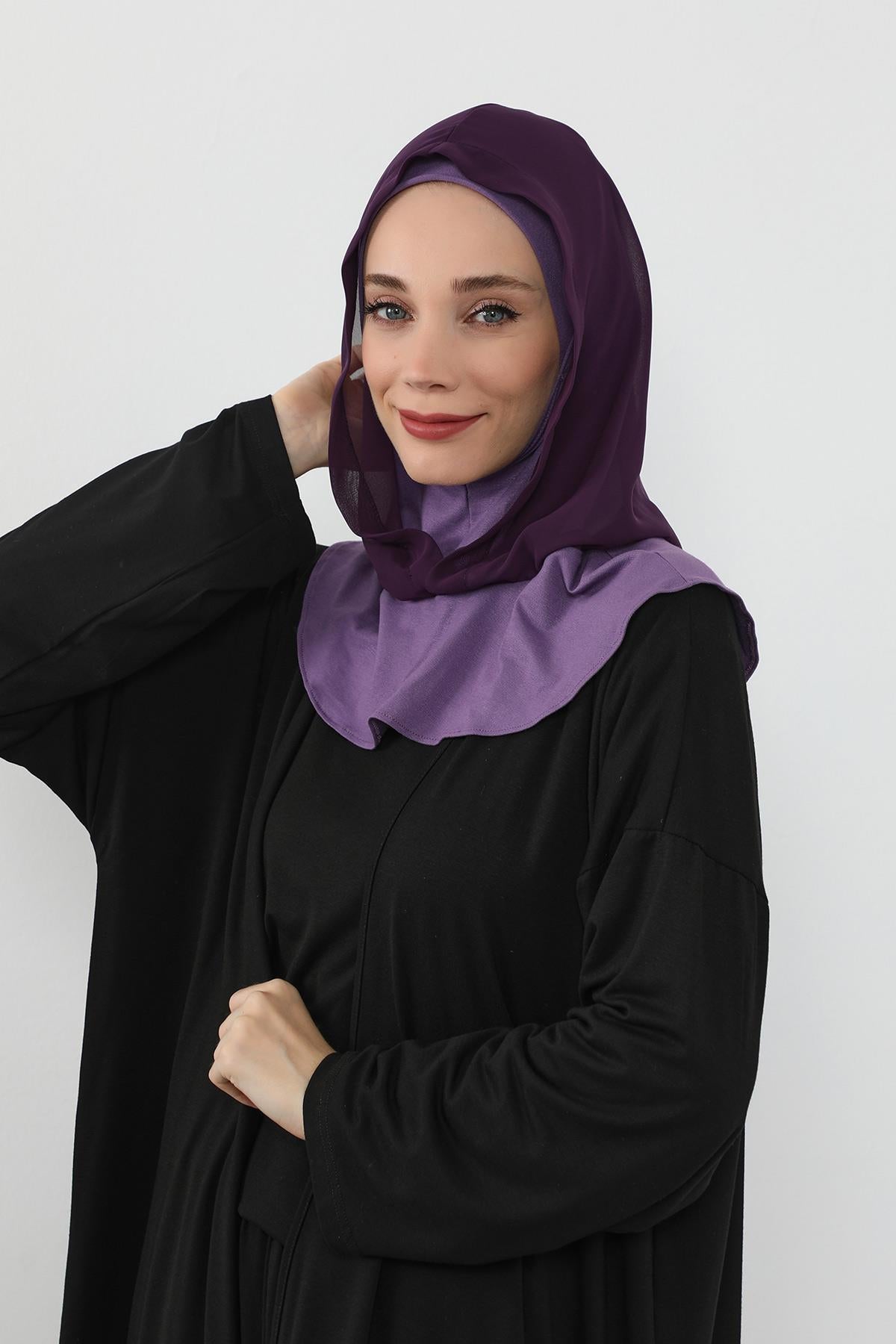 Boyun Kapatıcı Özellikli Şifon Kapşonlu Penye Bone,B-95