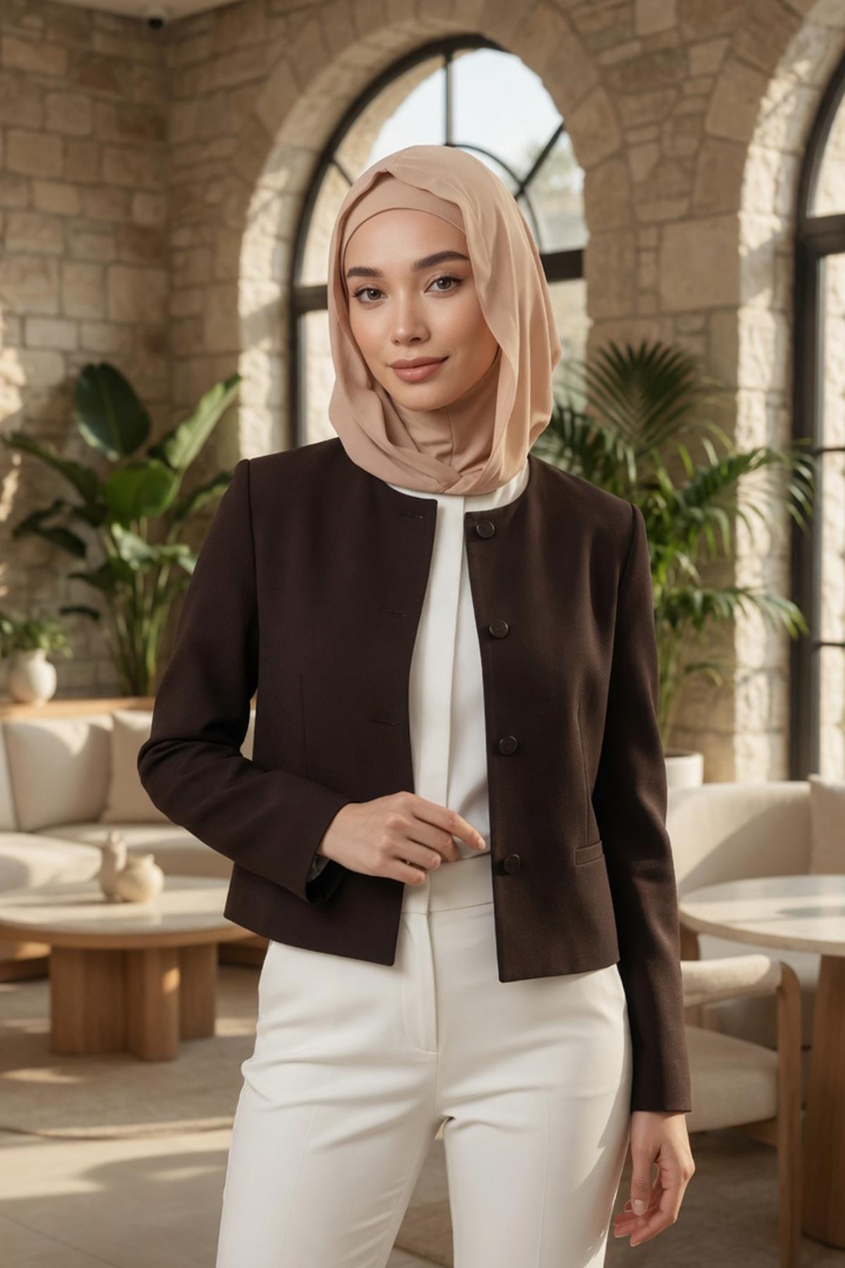 Boyun Kapatıcı Özellikli Şifon Kapşonlu Penye Bone,B-95