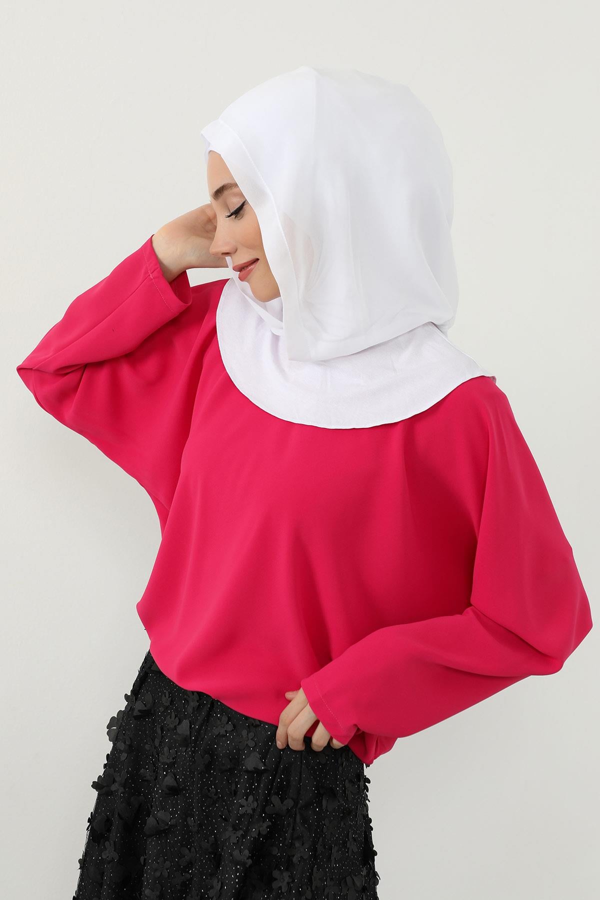 Boyun Kapatıcı Özellikli Şifon Kapşonlu Penye Bone,B-95