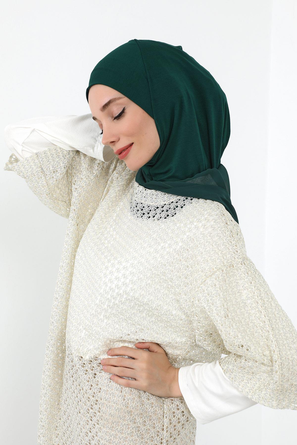 Boyun Kapatıcı Özellikli Şifon Kapşonlu Penye Bone,B-95