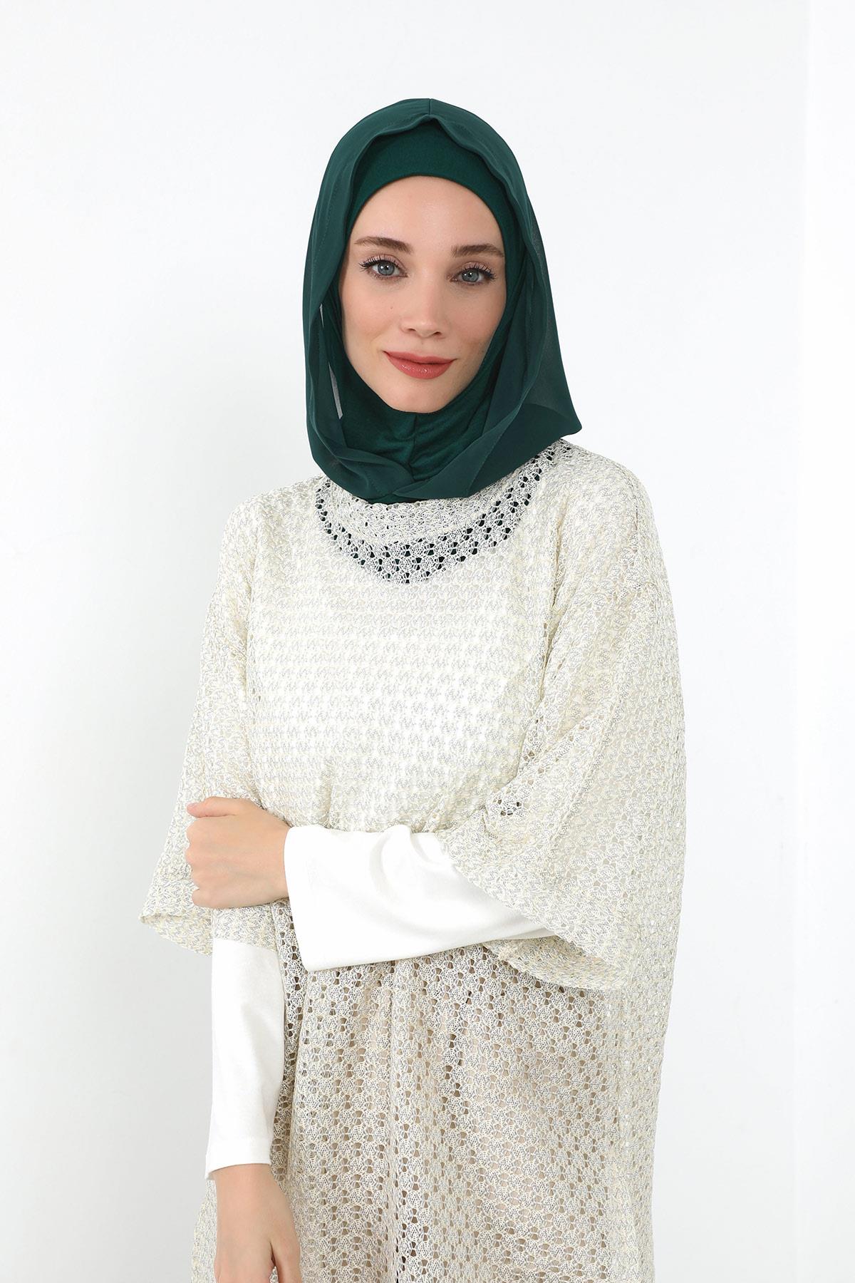 Boyun Kapatıcı Özellikli Şifon Kapşonlu Penye Bone,B-95