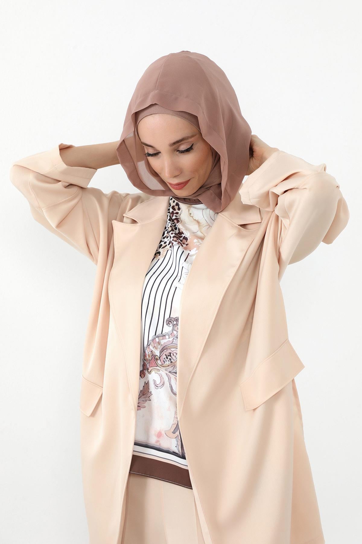 Boyun Kapatıcı Özellikli Şifon Kapşonlu Penye Bone,B-95