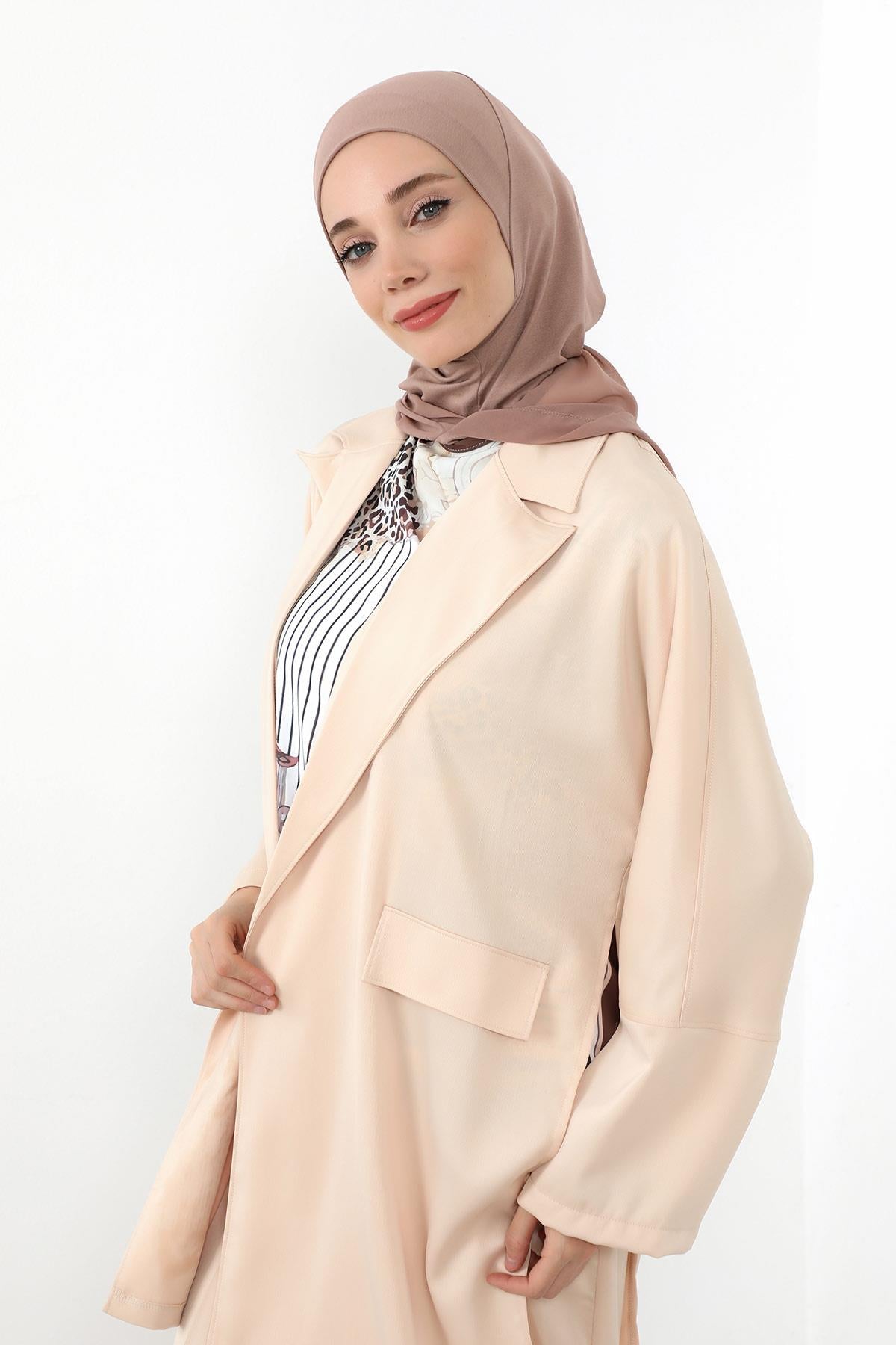 Boyun Kapatıcı Özellikli Şifon Kapşonlu Penye Bone,B-95