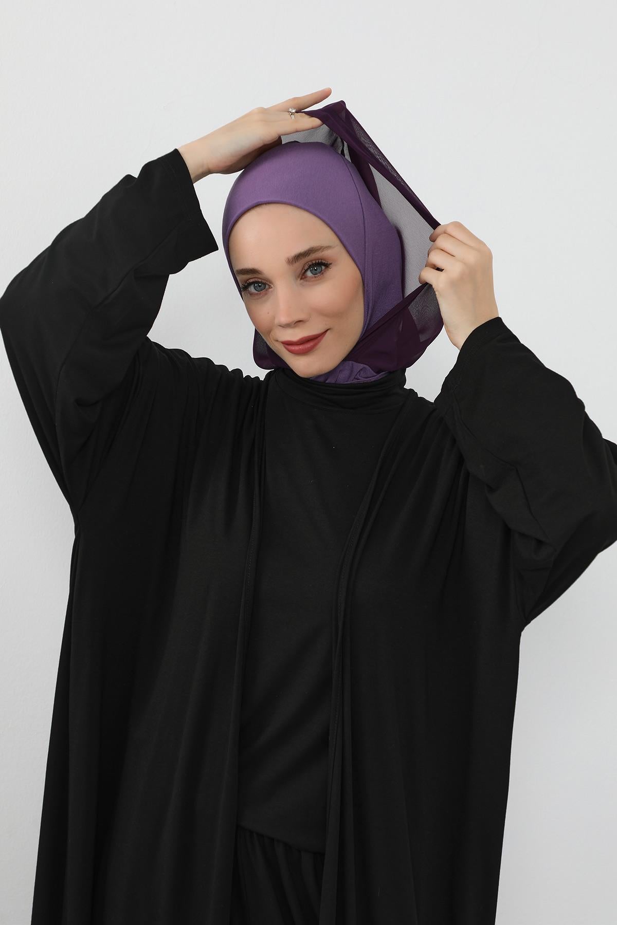 Boyun Kapatıcı Özellikli Şifon Kapşonlu Penye Bone,B-95