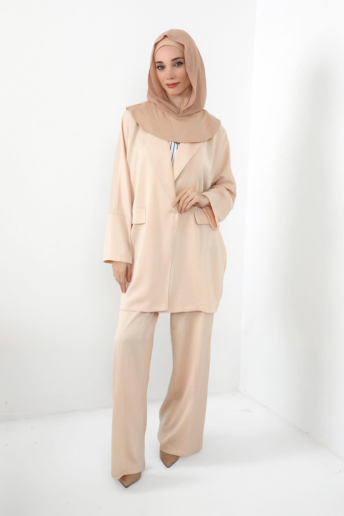 Boyun Kapatıcı Özellikli Şifon Kapşonlu Penye Bone,B-95