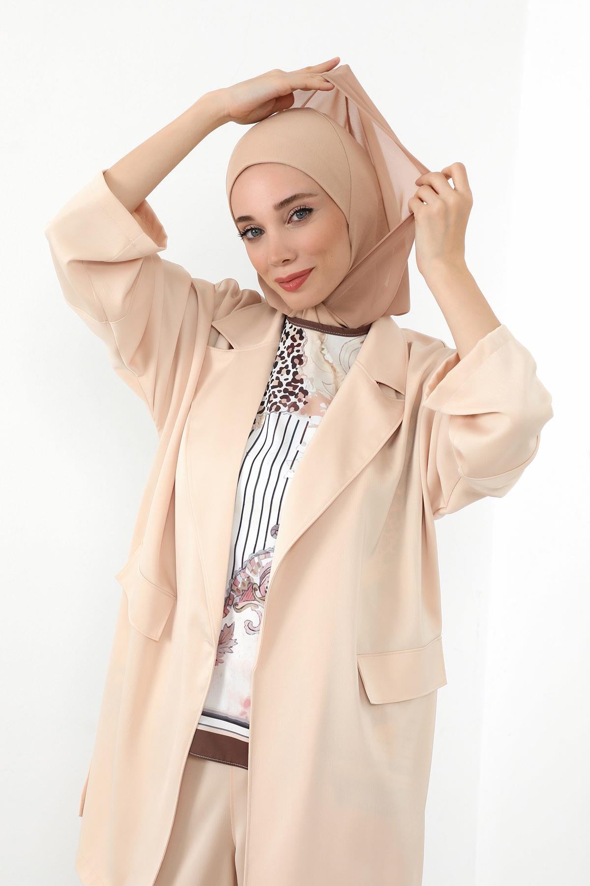 Boyun Kapatıcı Özellikli Şifon Kapşonlu Penye Bone,B-95