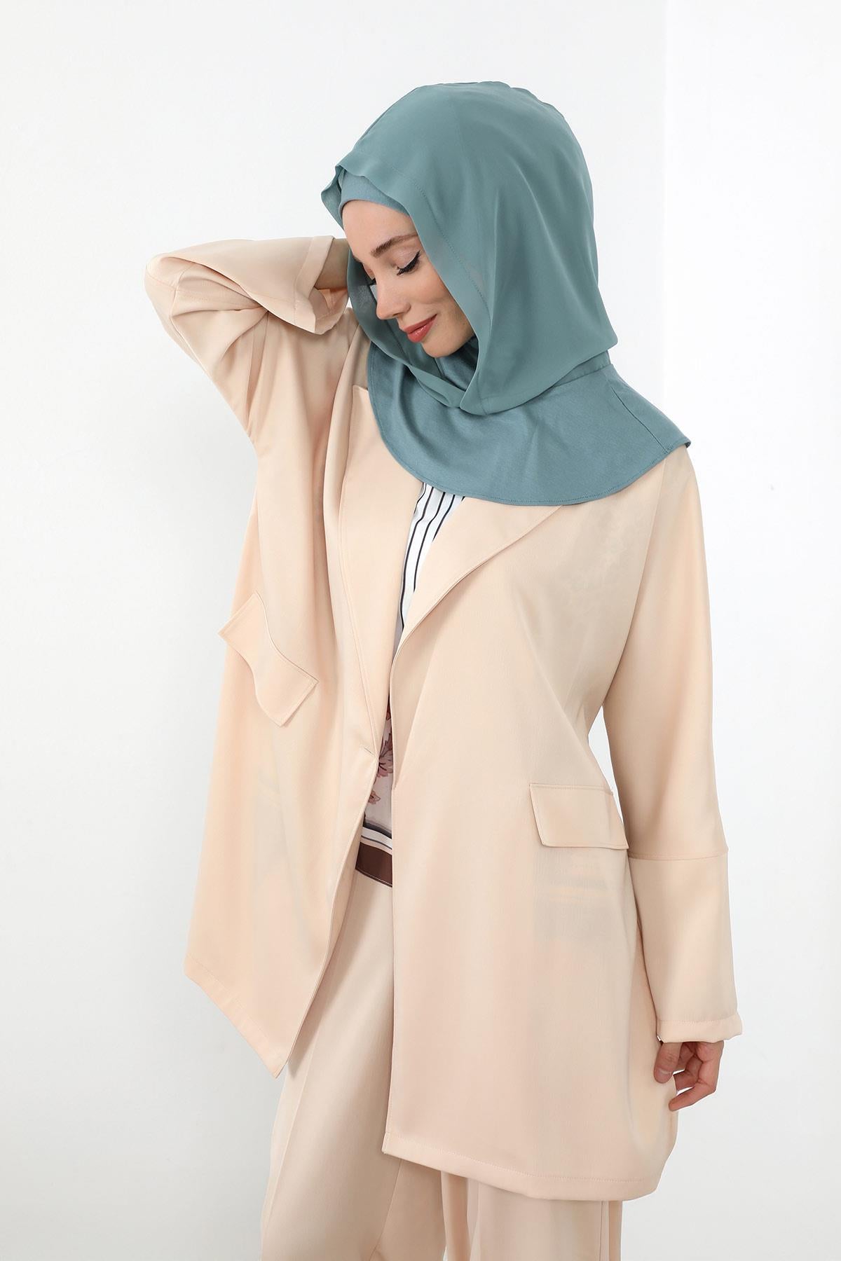 Boyun Kapatıcı Özellikli Şifon Kapşonlu Penye Bone,B-95