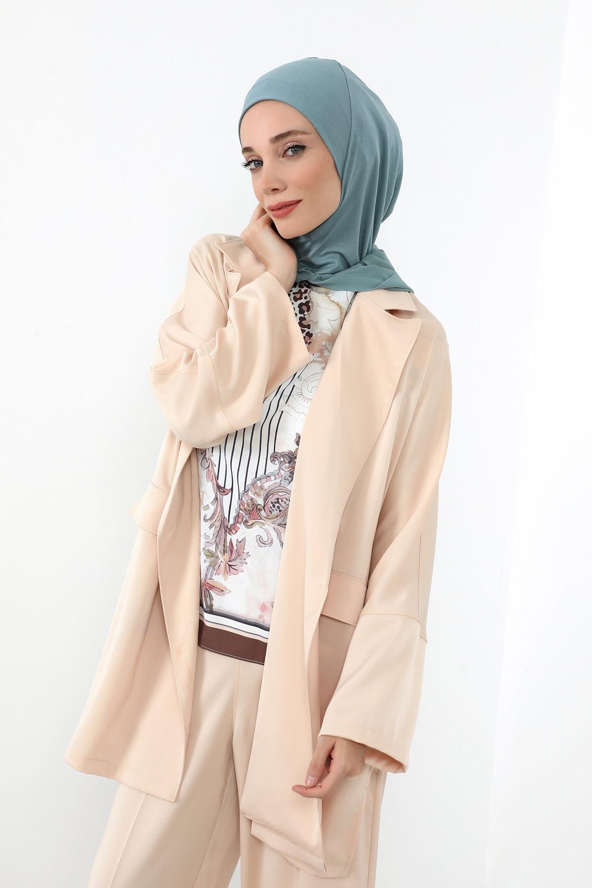 Boyun Kapatıcı Özellikli Şifon Kapşonlu Penye Bone,B-95