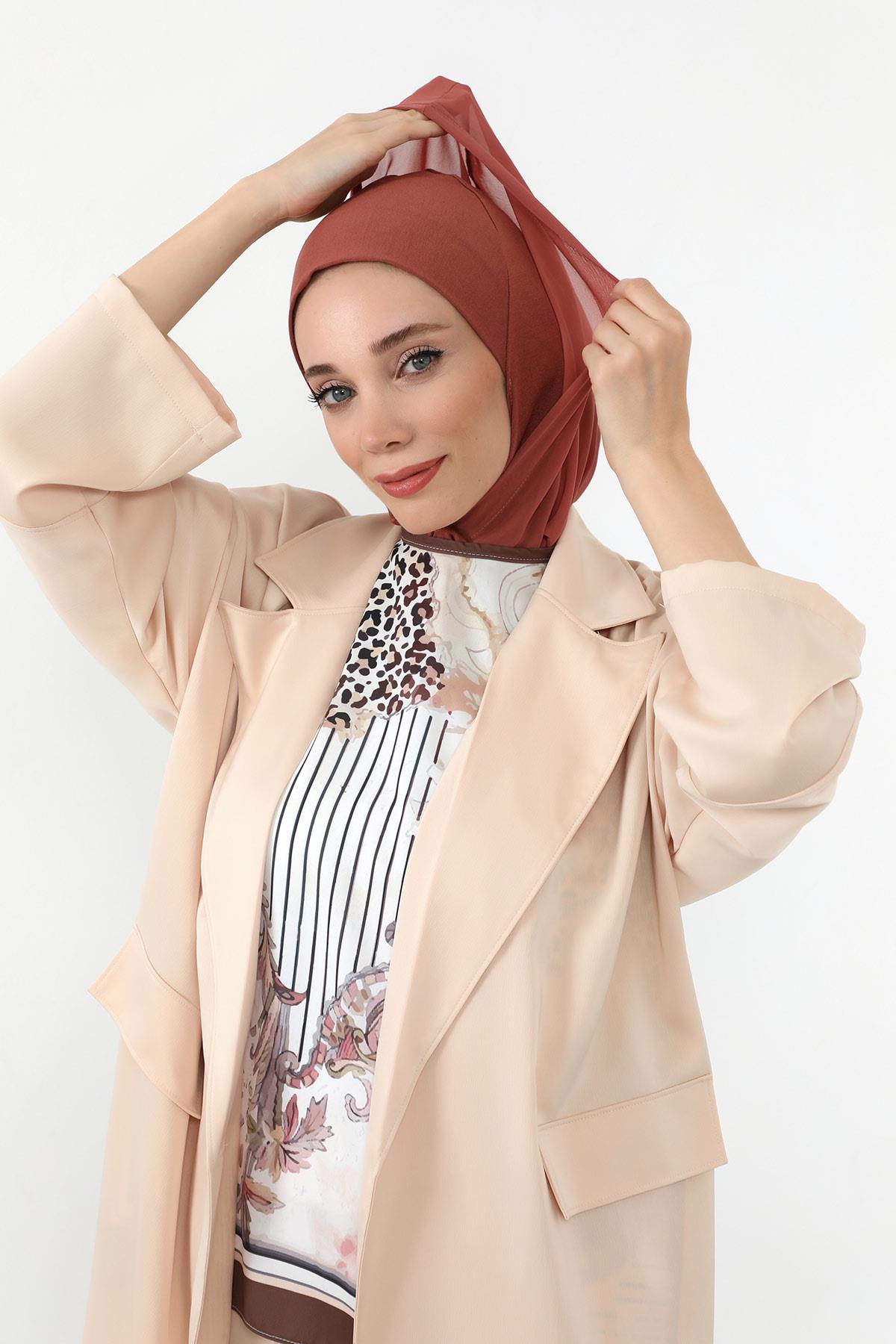 Boyun Kapatıcı Özellikli Şifon Kapşonlu Penye Bone,B-95