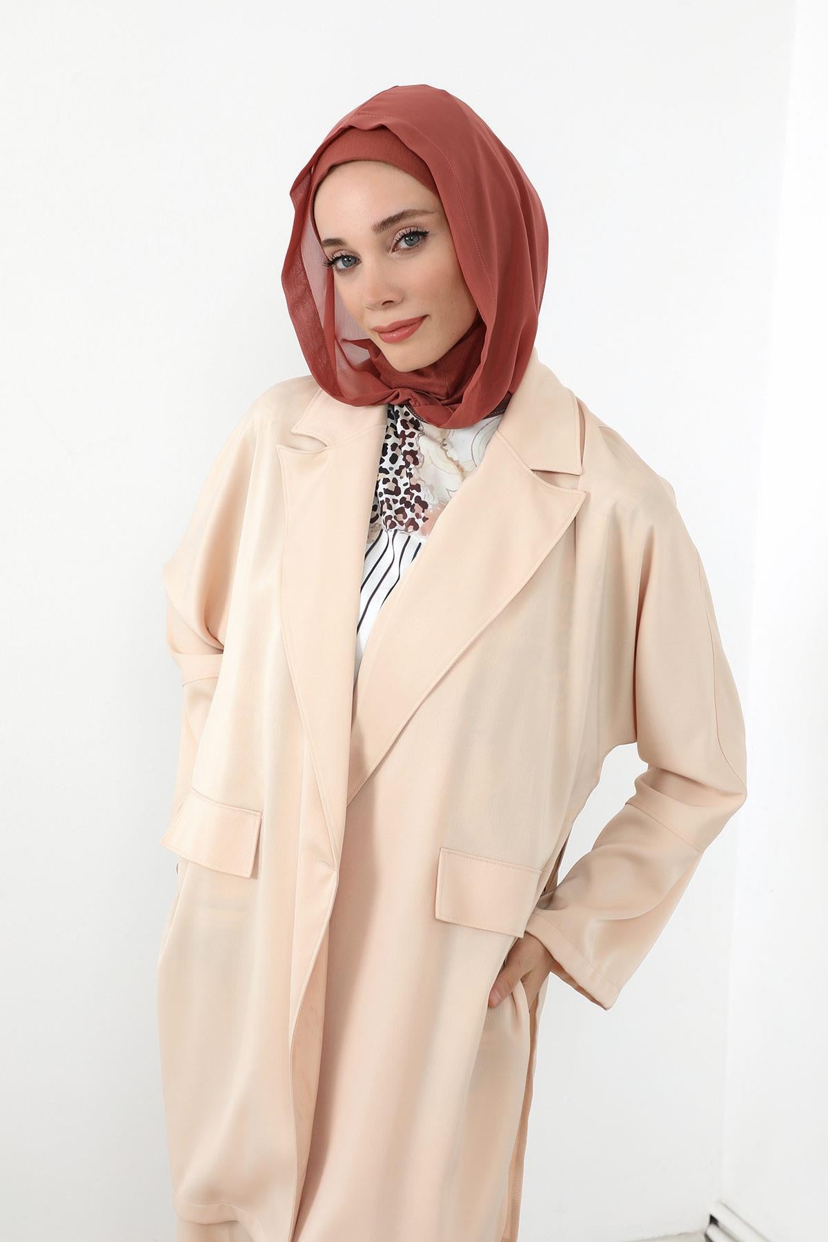 Boyun Kapatıcı Özellikli Şifon Kapşonlu Penye Bone,B-95