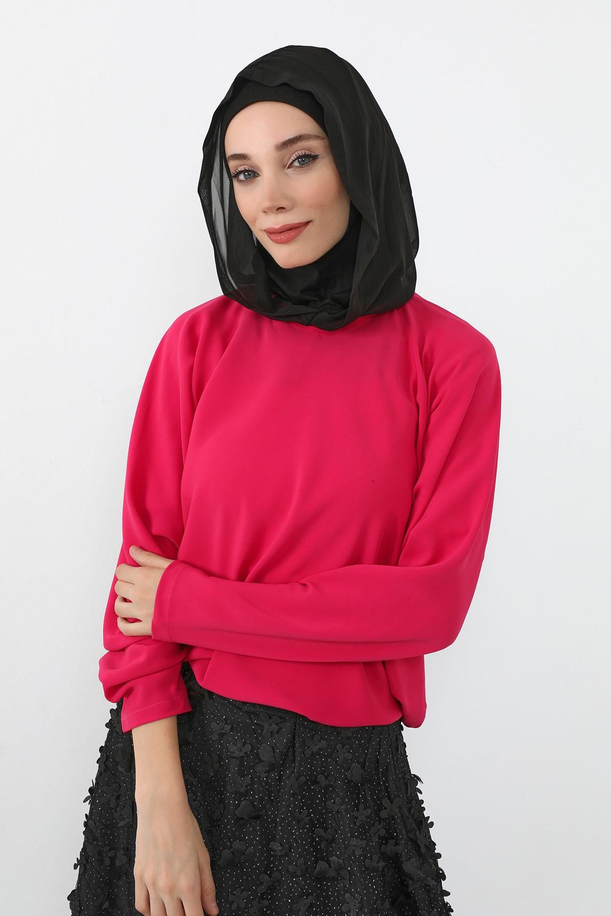 Boyun Kapatıcı Özellikli Şifon Kapşonlu Penye Bone,B-95