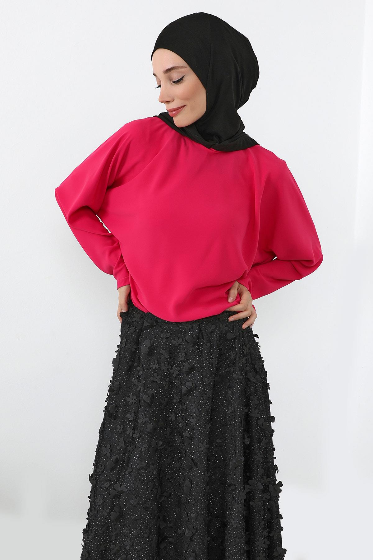 Boyun Kapatıcı Özellikli Şifon Kapşonlu Penye Bone,B-95