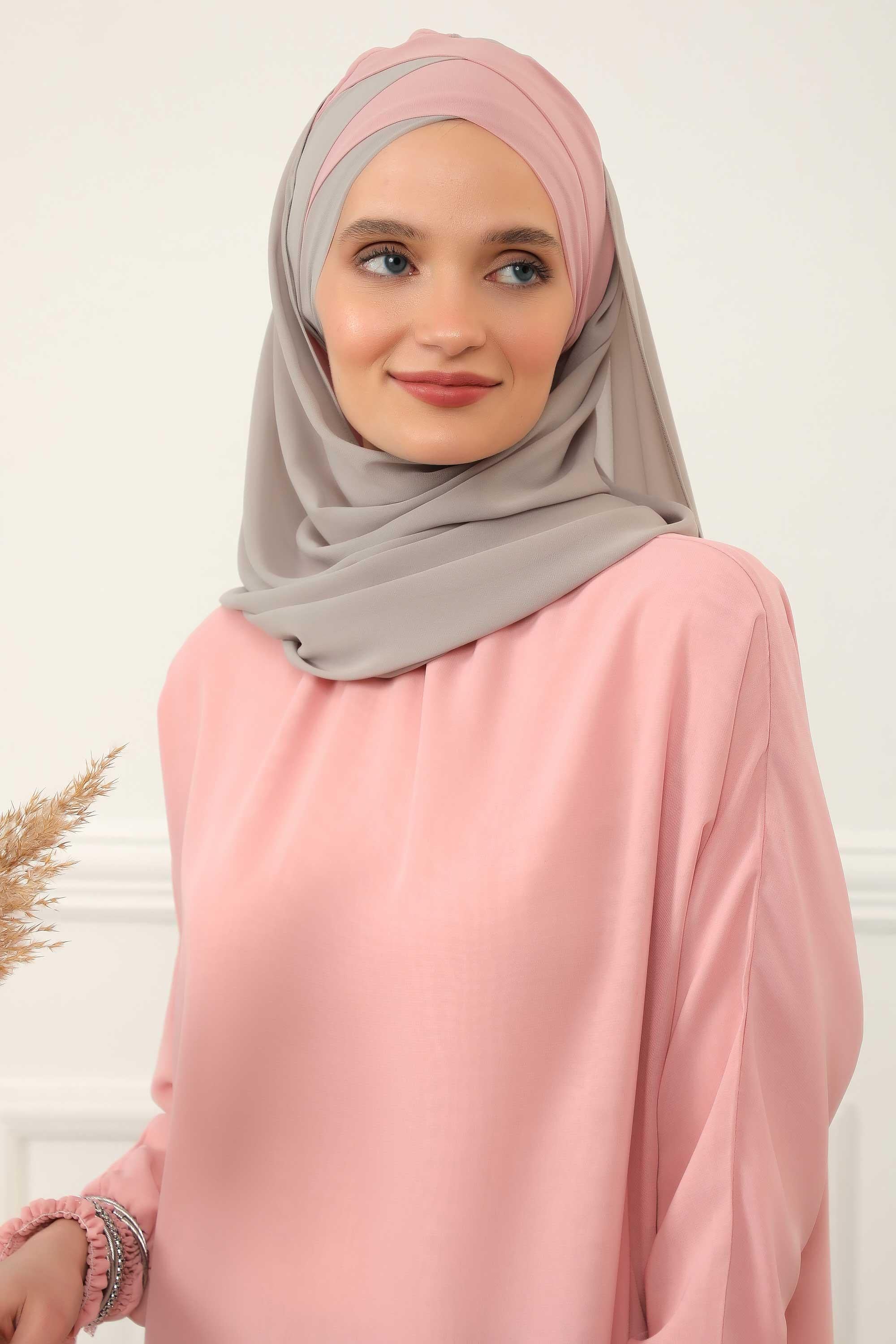 Çapraz Dikim Çift Renkli Pratik Şifon Şal,CPS-84,CPS-84