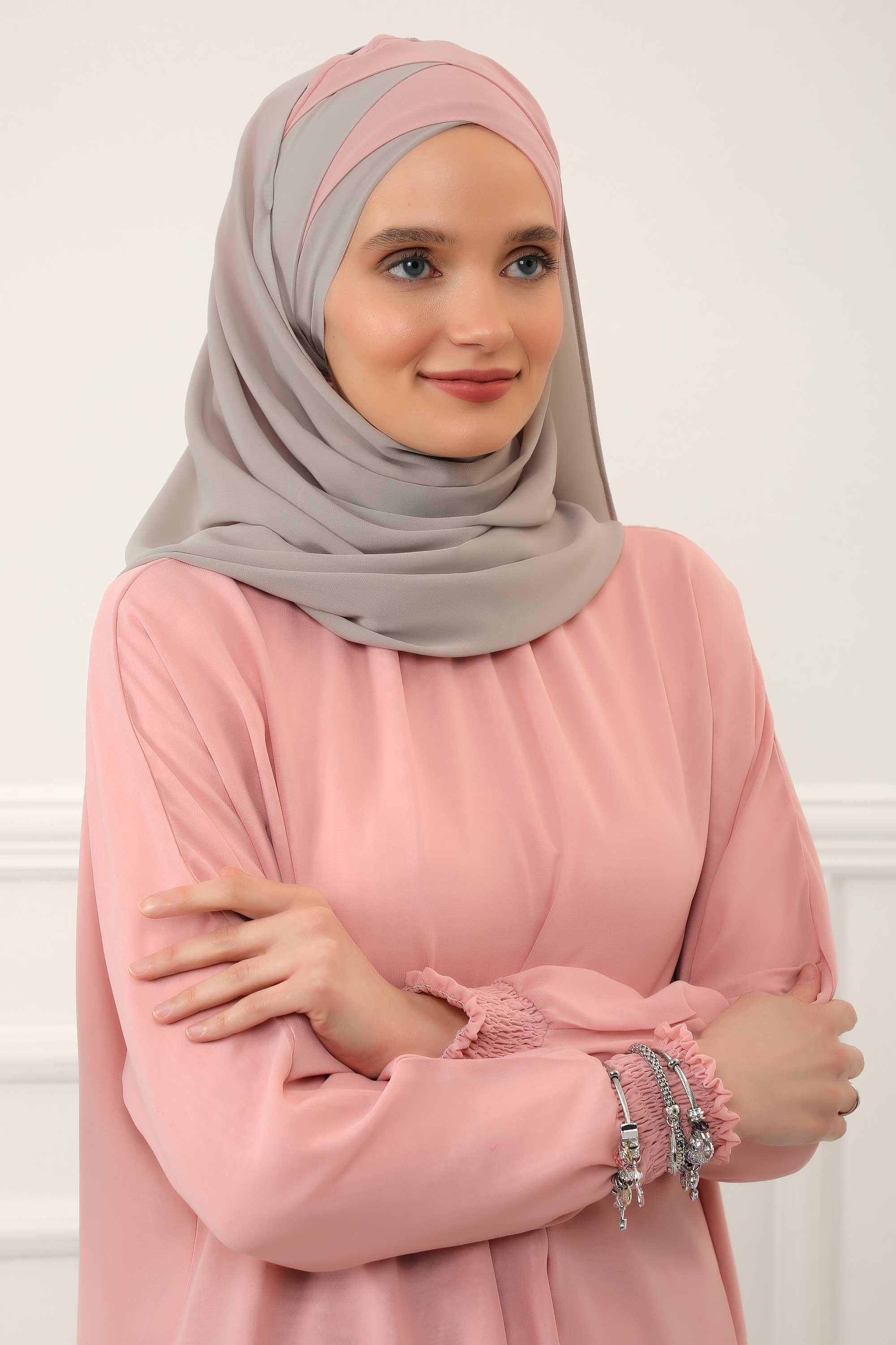 Çapraz Dikim Çift Renkli Pratik Şifon Şal,CPS-84,CPS-84