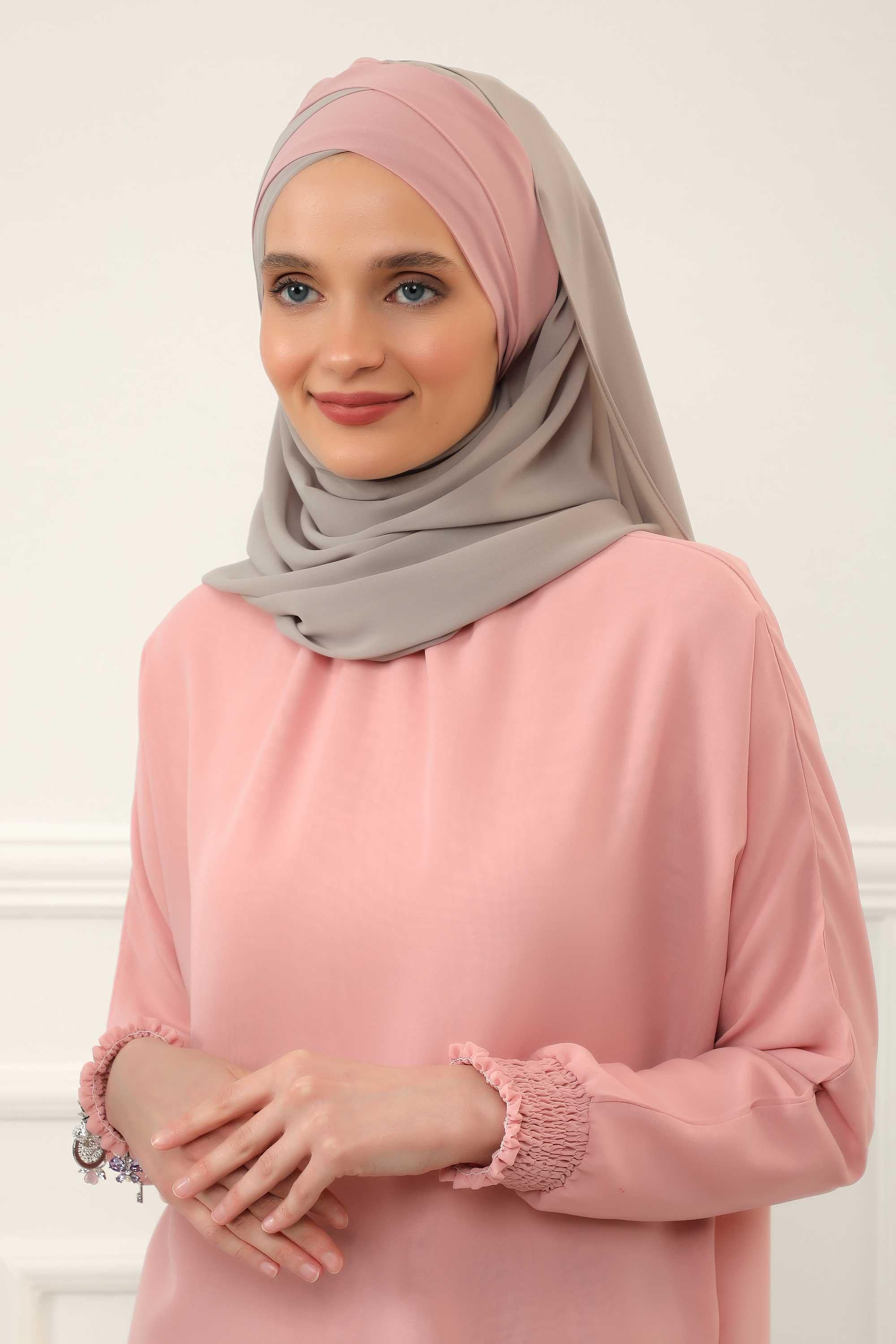 Çapraz Dikim Çift Renkli Pratik Şifon Şal,CPS-84,CPS-84