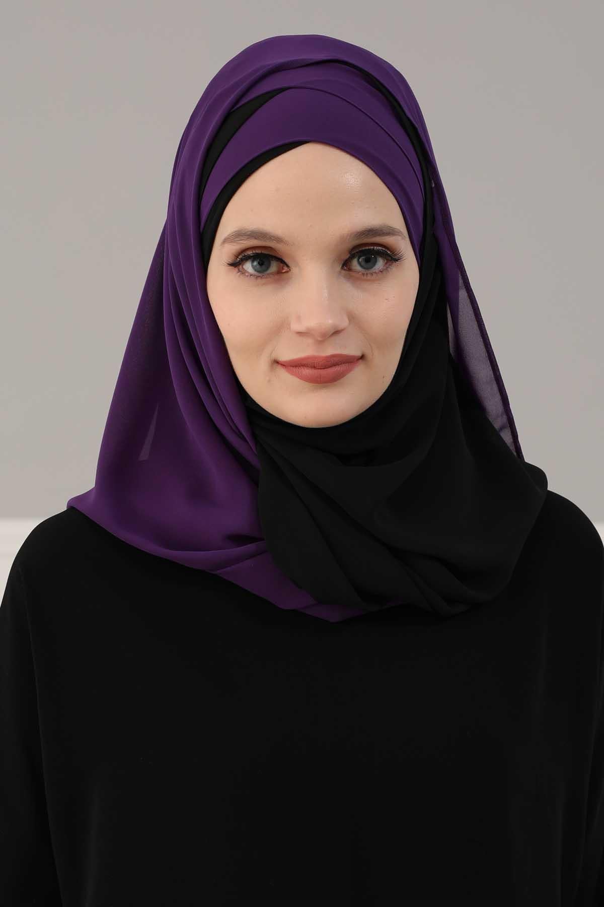 Çapraz Dikim Çift Renkli Pratik Şifon Şal,CPS-84,CPS-84