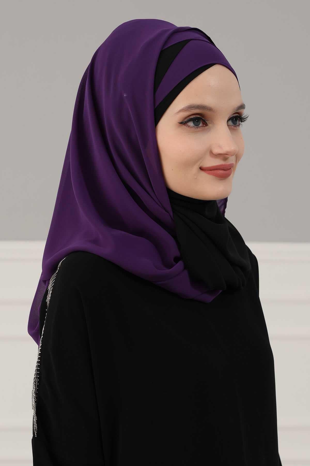 Çapraz Dikim Çift Renkli Pratik Şifon Şal,CPS-84,CPS-84