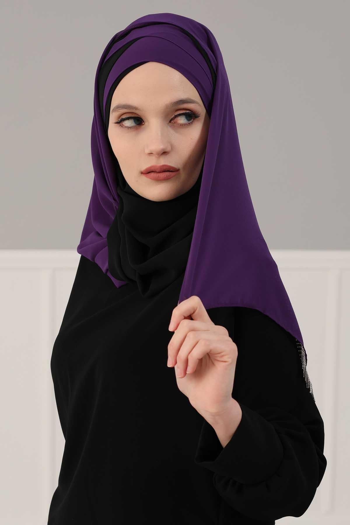 Çapraz Dikim Çift Renkli Pratik Şifon Şal,CPS-84,CPS-84