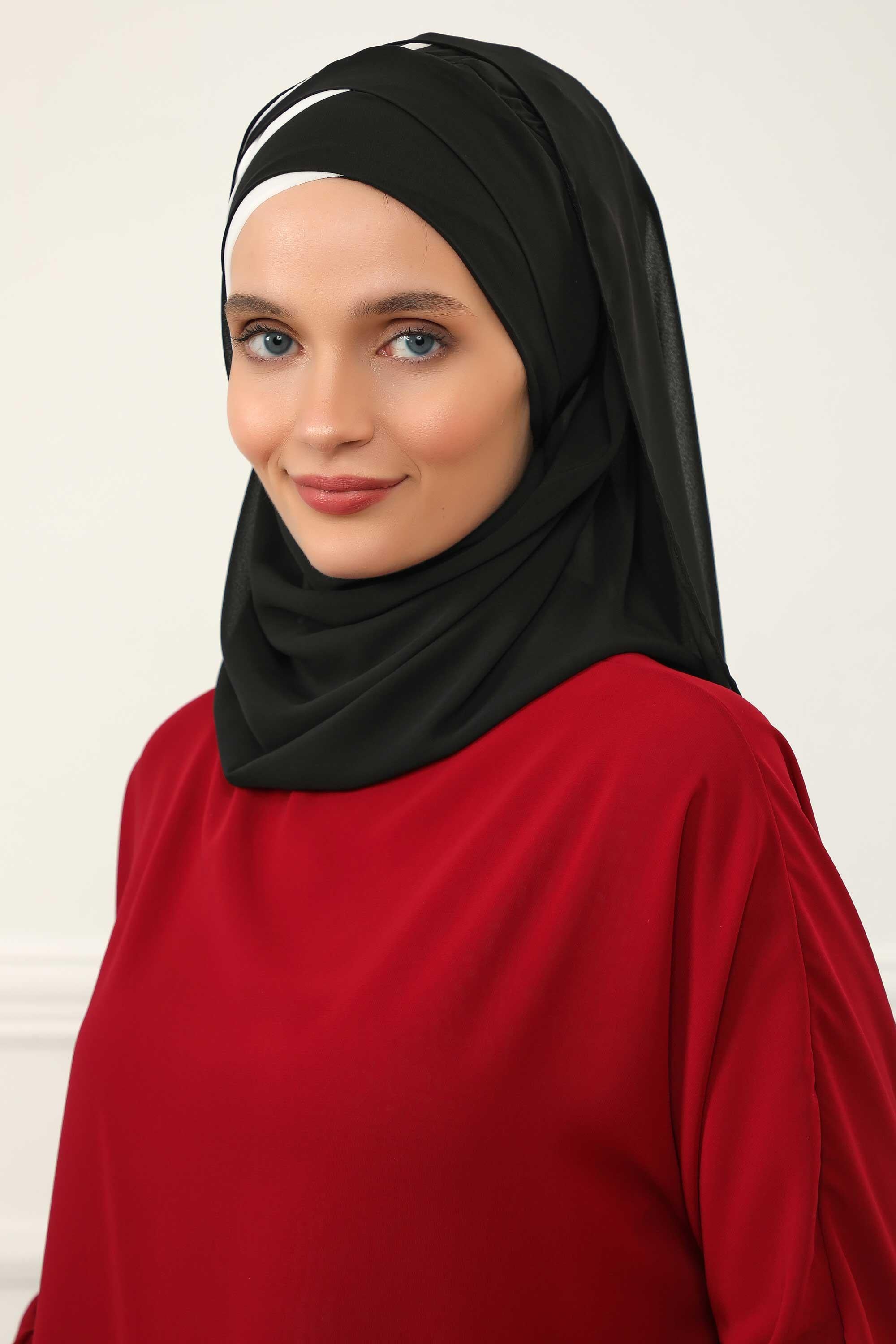 Çapraz Dikim Çift Renkli Pratik Şifon Şal,CPS-84,CPS-84