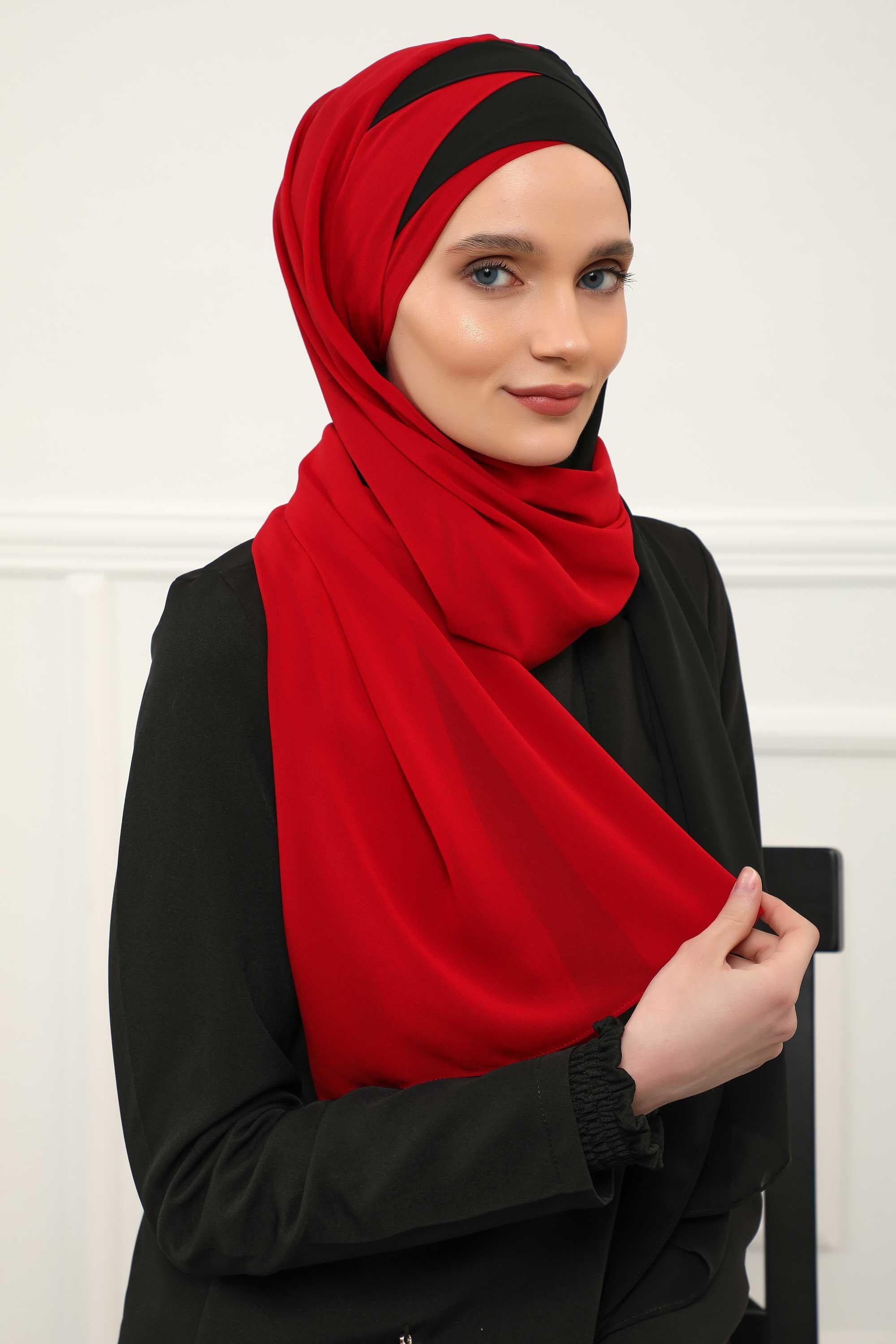 Çapraz Dikim Çift Renkli Pratik Şifon Şal,CPS-84,CPS-84