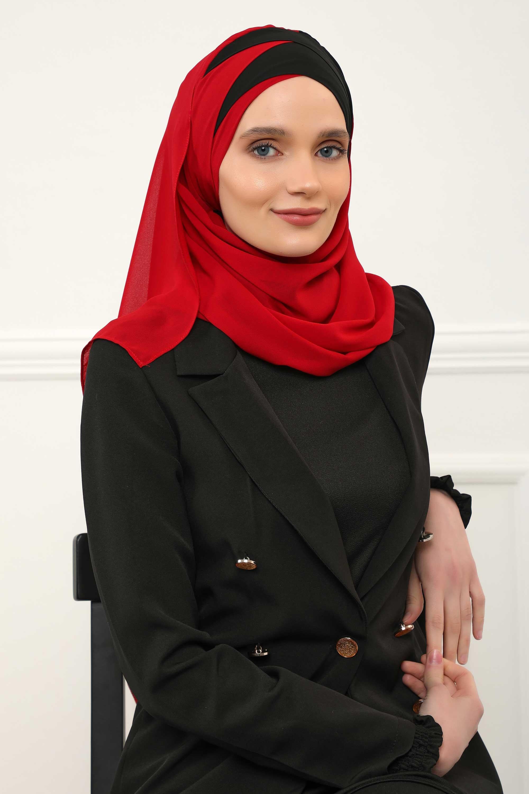 Çapraz Dikim Çift Renkli Pratik Şifon Şal,CPS-84,CPS-84