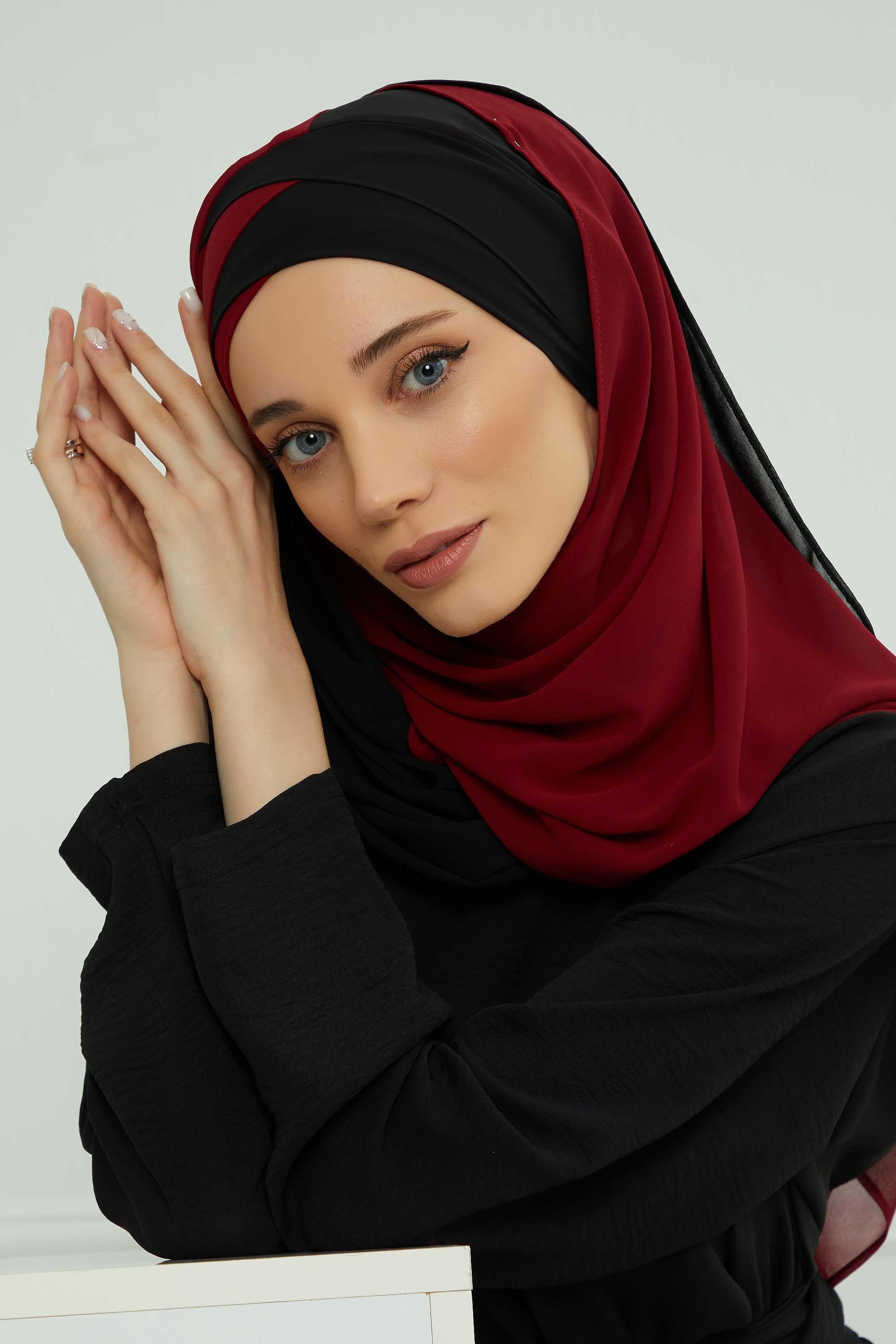 Çapraz Dikim Çift Renkli Pratik Şifon Şal,CPS-84,CPS-84