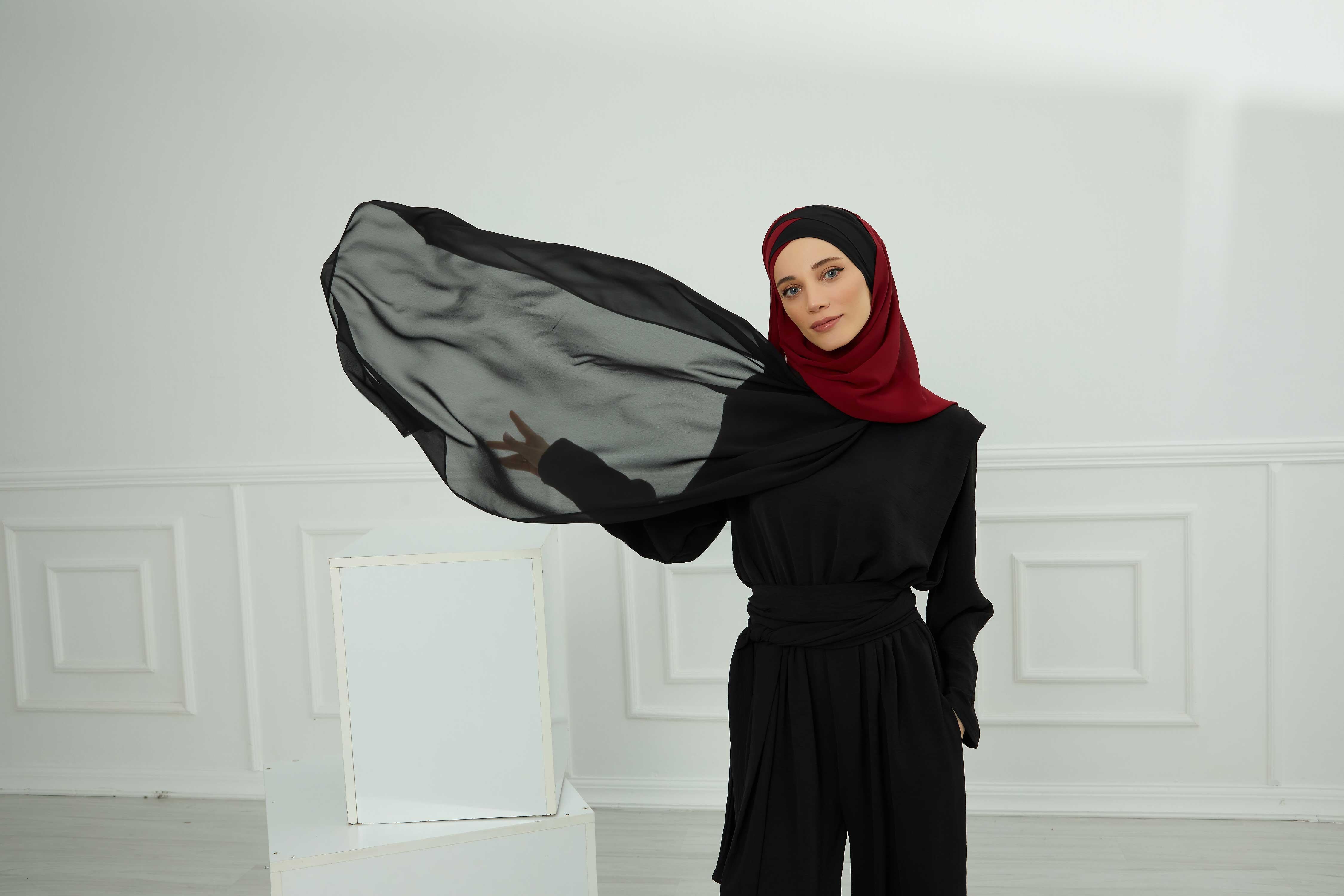 Çapraz Dikim Çift Renkli Pratik Şifon Şal,CPS-84,CPS-84