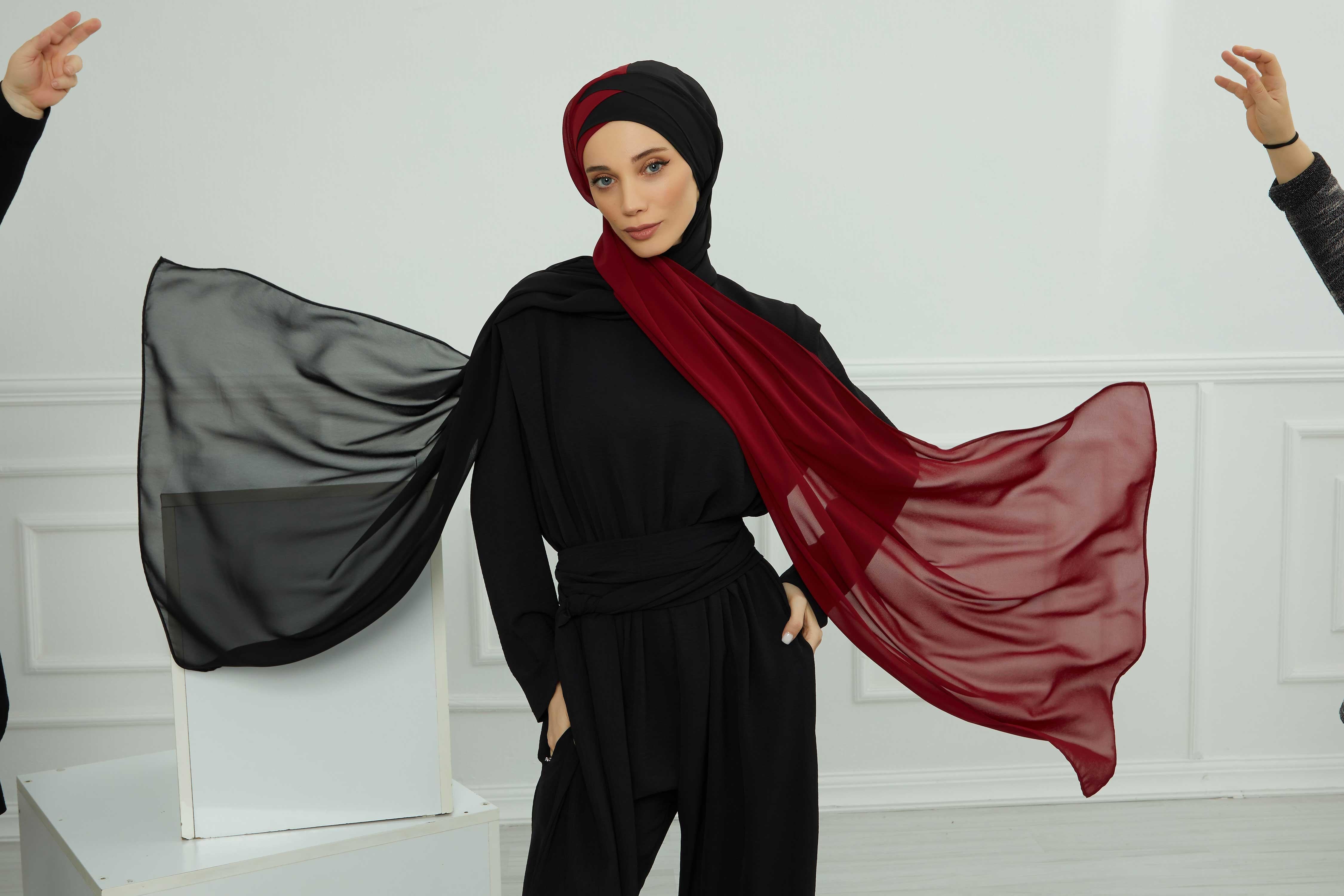 Çapraz Dikim Çift Renkli Pratik Şifon Şal,CPS-84,CPS-84