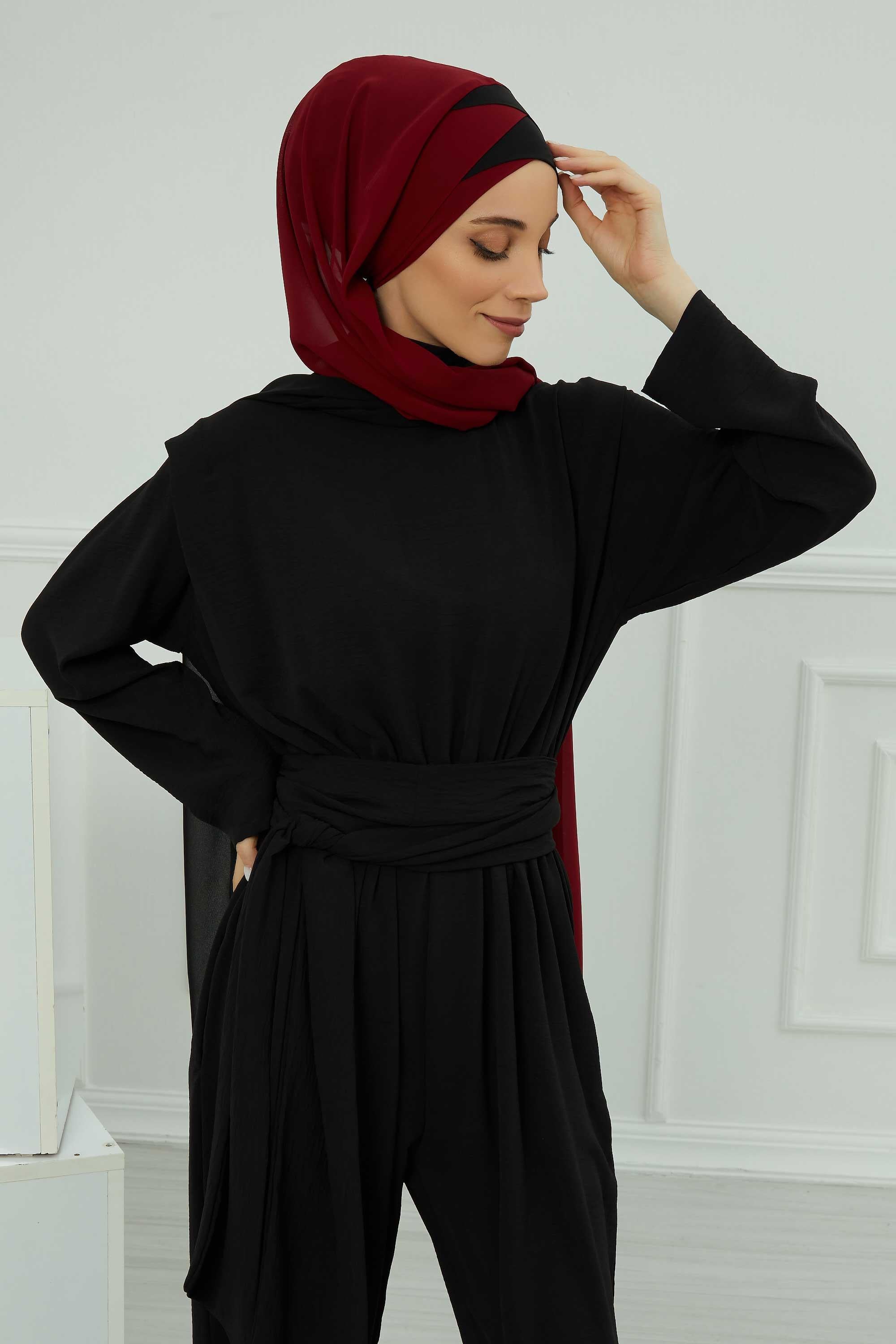 Çapraz Dikim Çift Renkli Pratik Şifon Şal,CPS-84,CPS-84