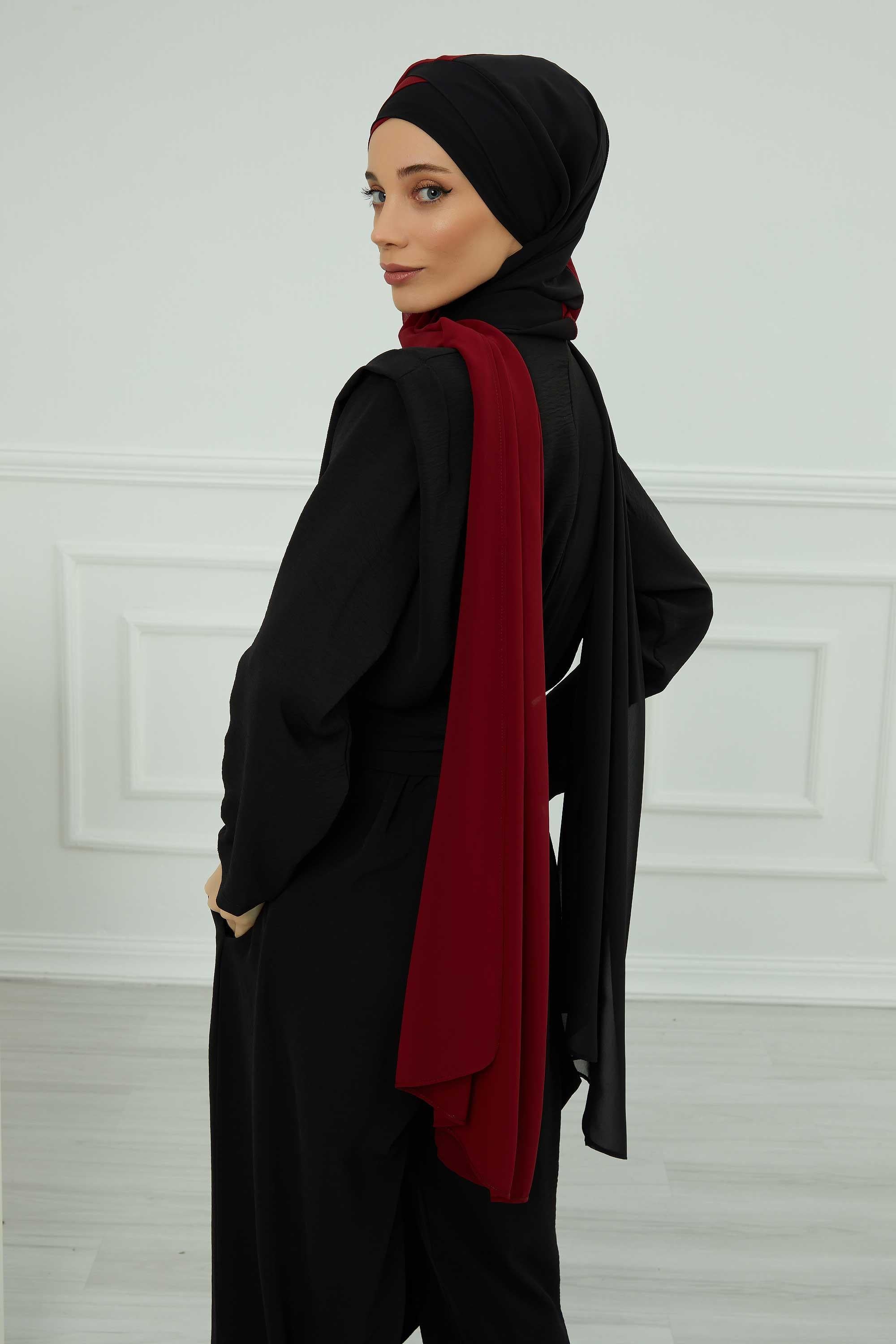 Çapraz Dikim Çift Renkli Pratik Şifon Şal,CPS-84,CPS-84