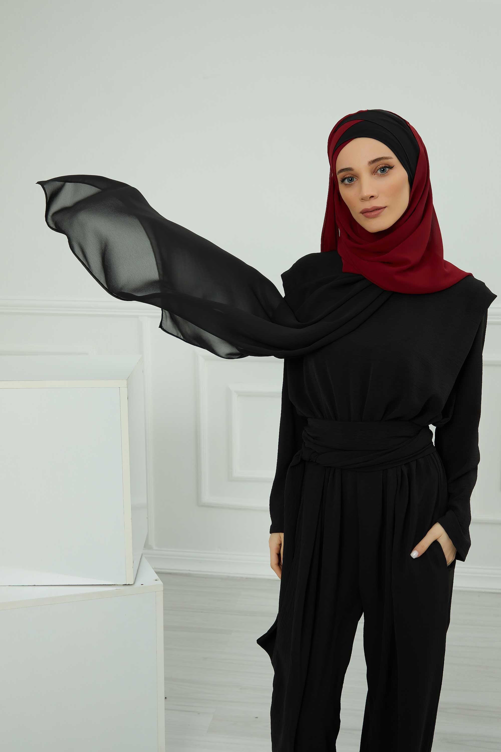 Çapraz Dikim Çift Renkli Pratik Şifon Şal,CPS-84,CPS-84