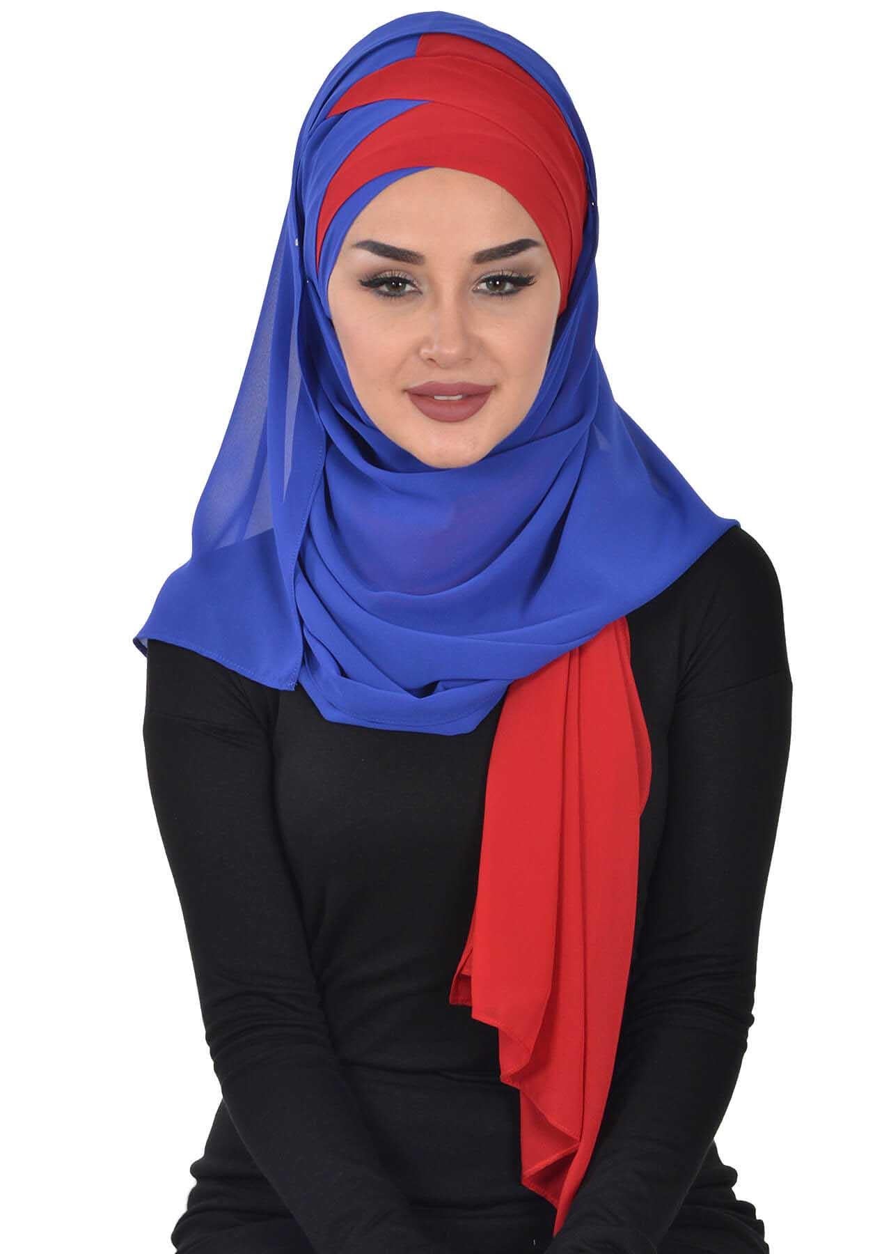 Çapraz Dikim Çift Renkli Pratik Şifon Şal,CPS-84,CPS-84