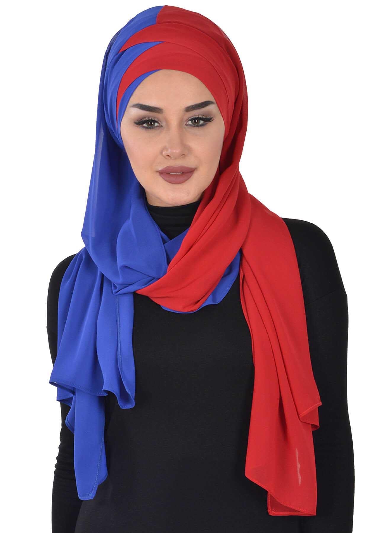 Çapraz Dikim Çift Renkli Pratik Şifon Şal,CPS-84,CPS-84