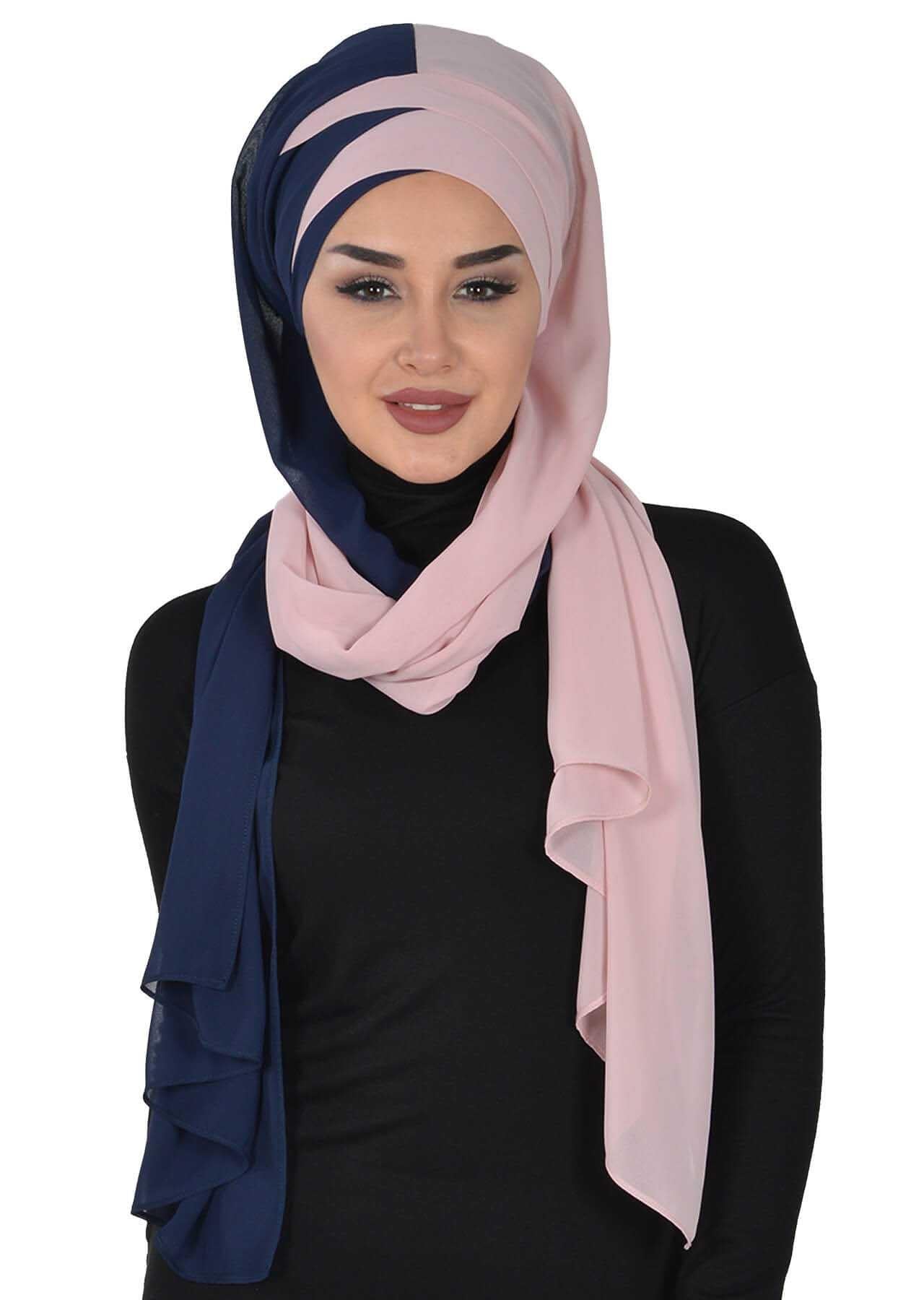 Çapraz Dikim Çift Renkli Pratik Şifon Şal,CPS-84,CPS-84