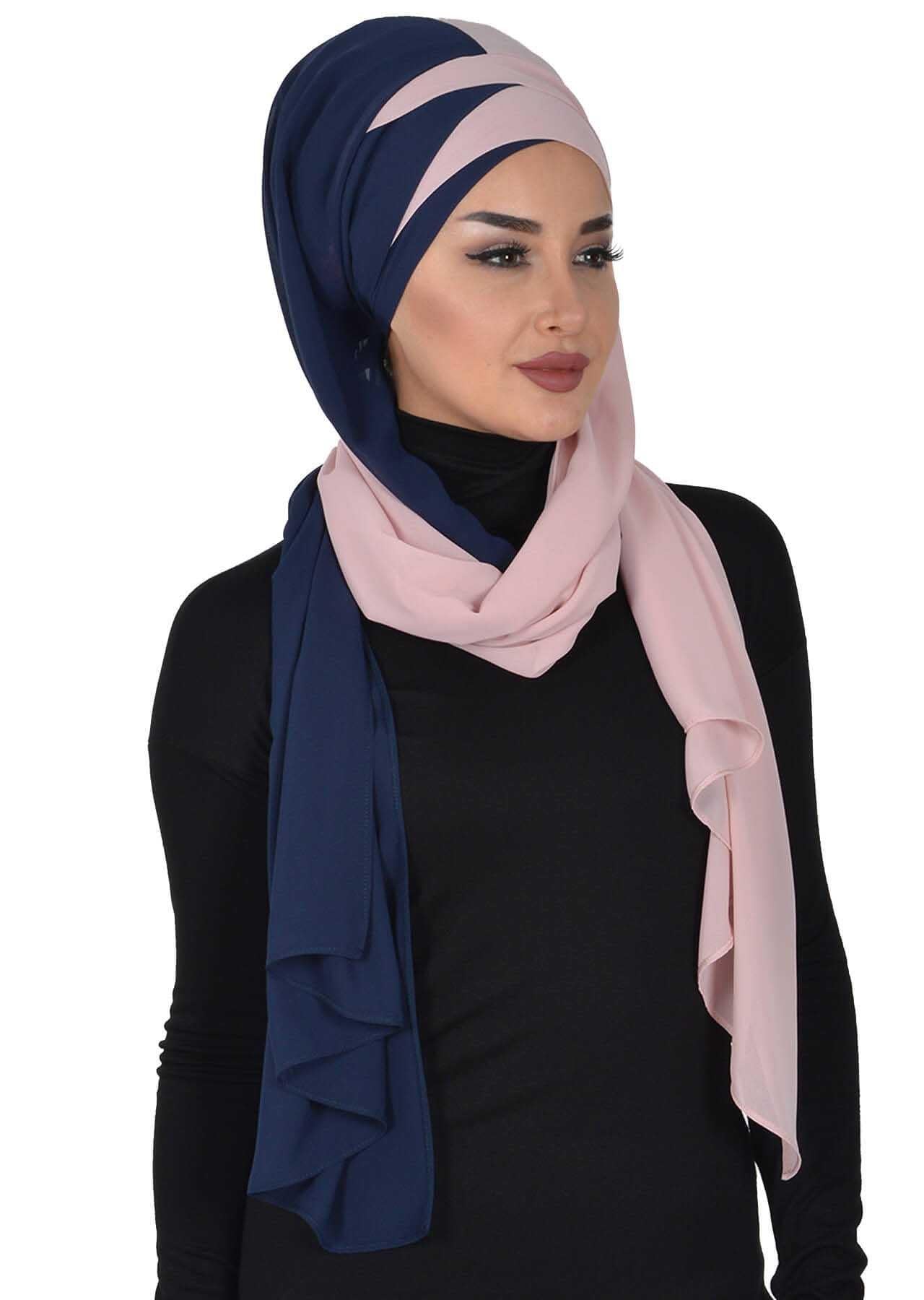 Çapraz Dikim Çift Renkli Pratik Şifon Şal,CPS-84,CPS-84