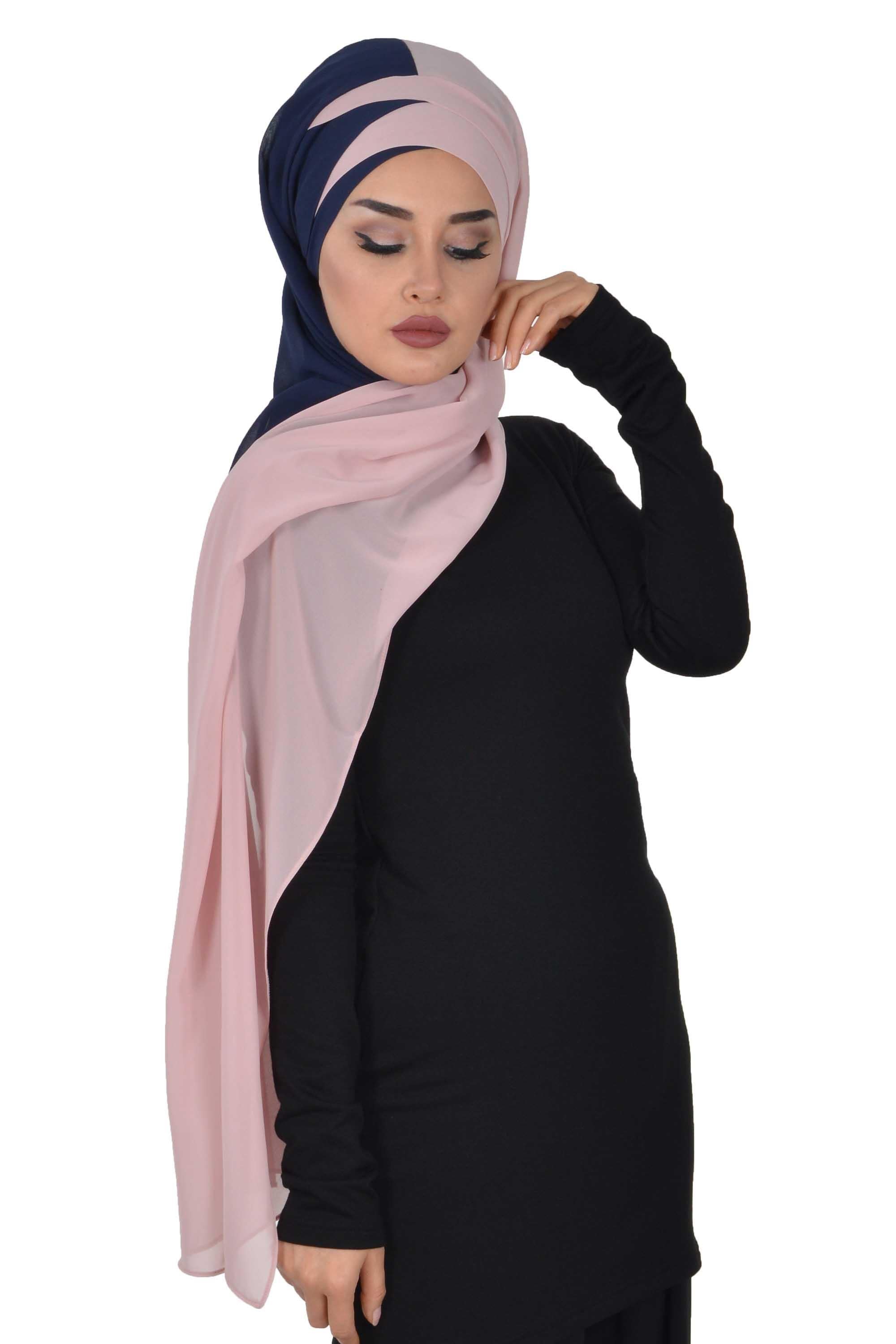 Çapraz Dikim Çift Renkli Pratik Şifon Şal,CPS-84,CPS-84