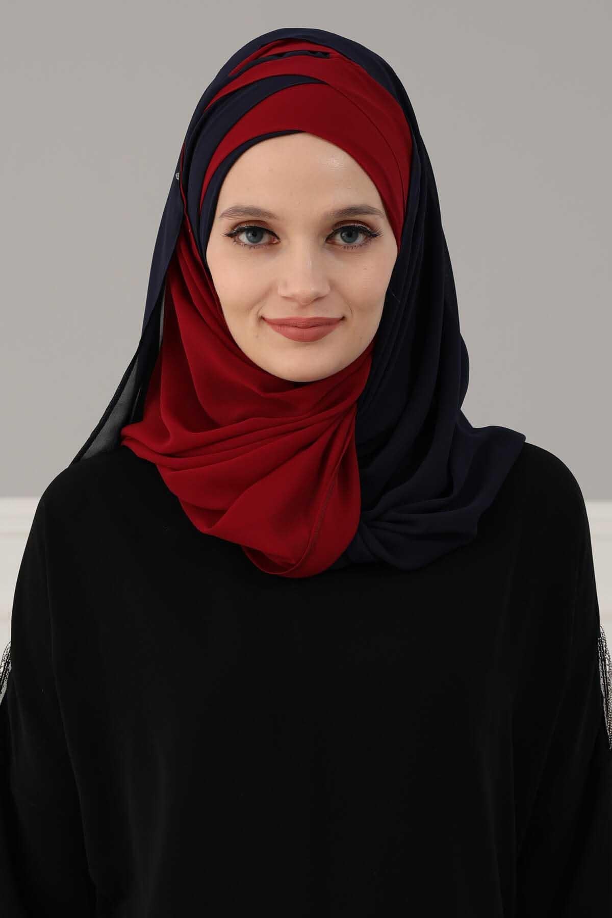 Çapraz Dikim Çift Renkli Pratik Şifon Şal,CPS-84,CPS-84