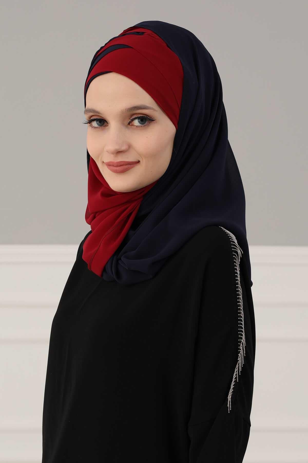 Çapraz Dikim Çift Renkli Pratik Şifon Şal,CPS-84,CPS-84