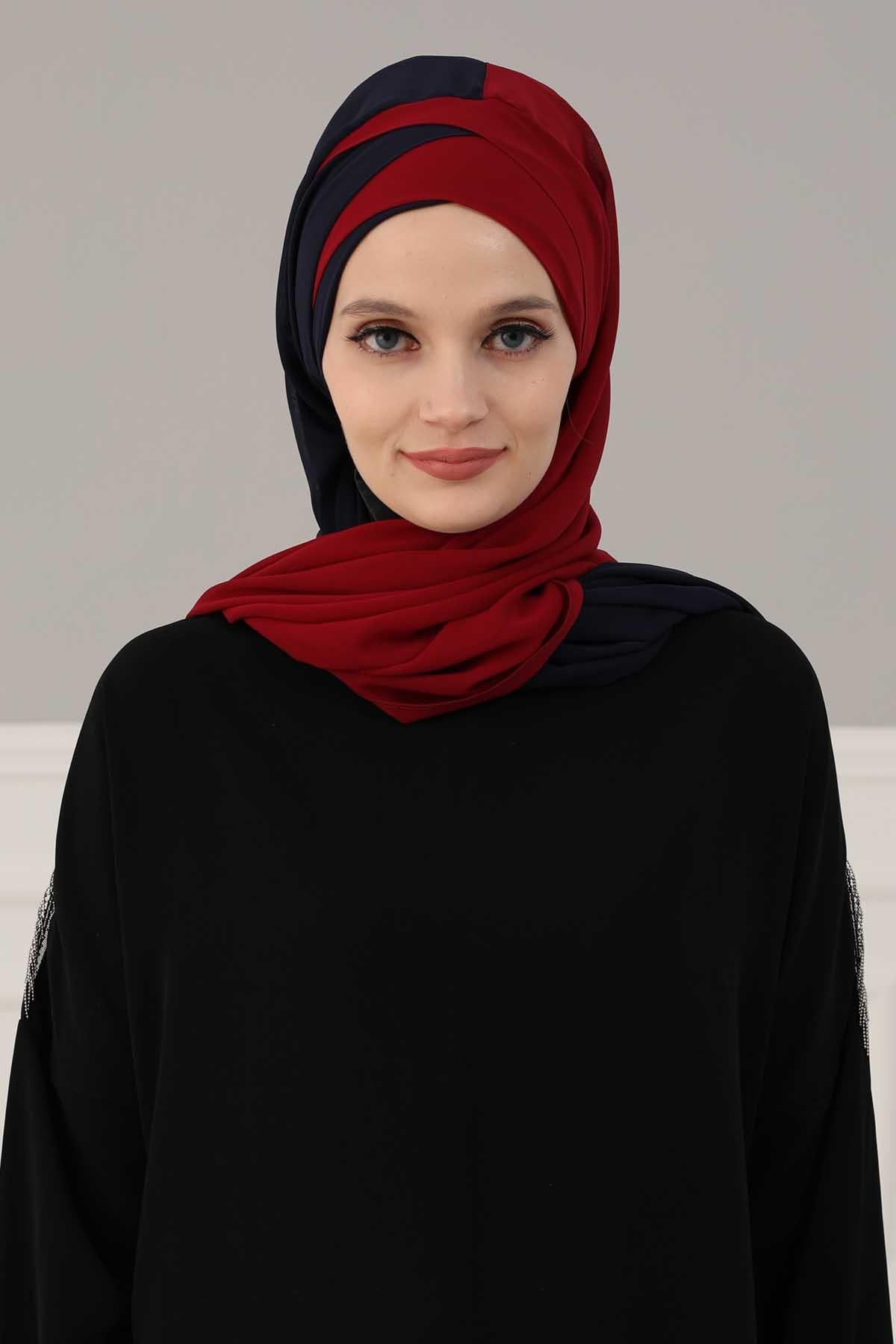 Çapraz Dikim Çift Renkli Pratik Şifon Şal,CPS-84,CPS-84